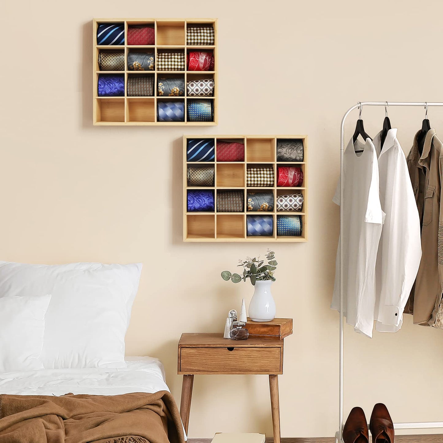 B4Life Tie Rack Wall Mounted Tie Box,Tie Organizer Tie Display Racks for Wall, Bamboo Tie Storage Tie Organizer for Men Tie Holder Wall Mount
