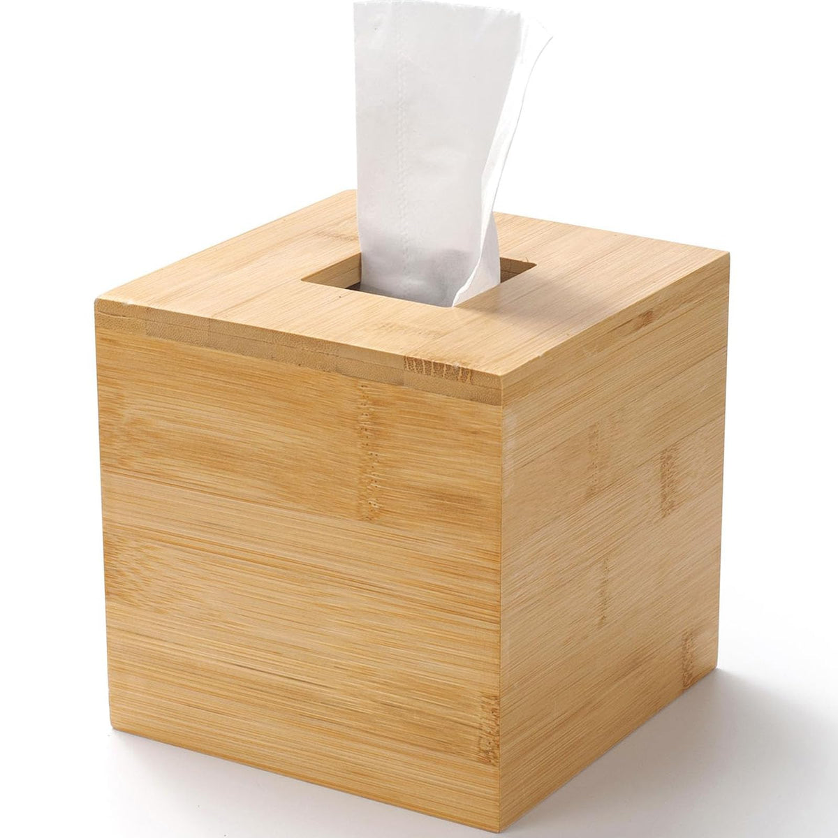 Bamboo Tissue Box Cover, Square Wood Tissue Box Holder, Wooden Facial Paper Holder for Bathroom, Bedroom, Dinner Table, Office (14.5 x 14.5 x 14.5 cm)