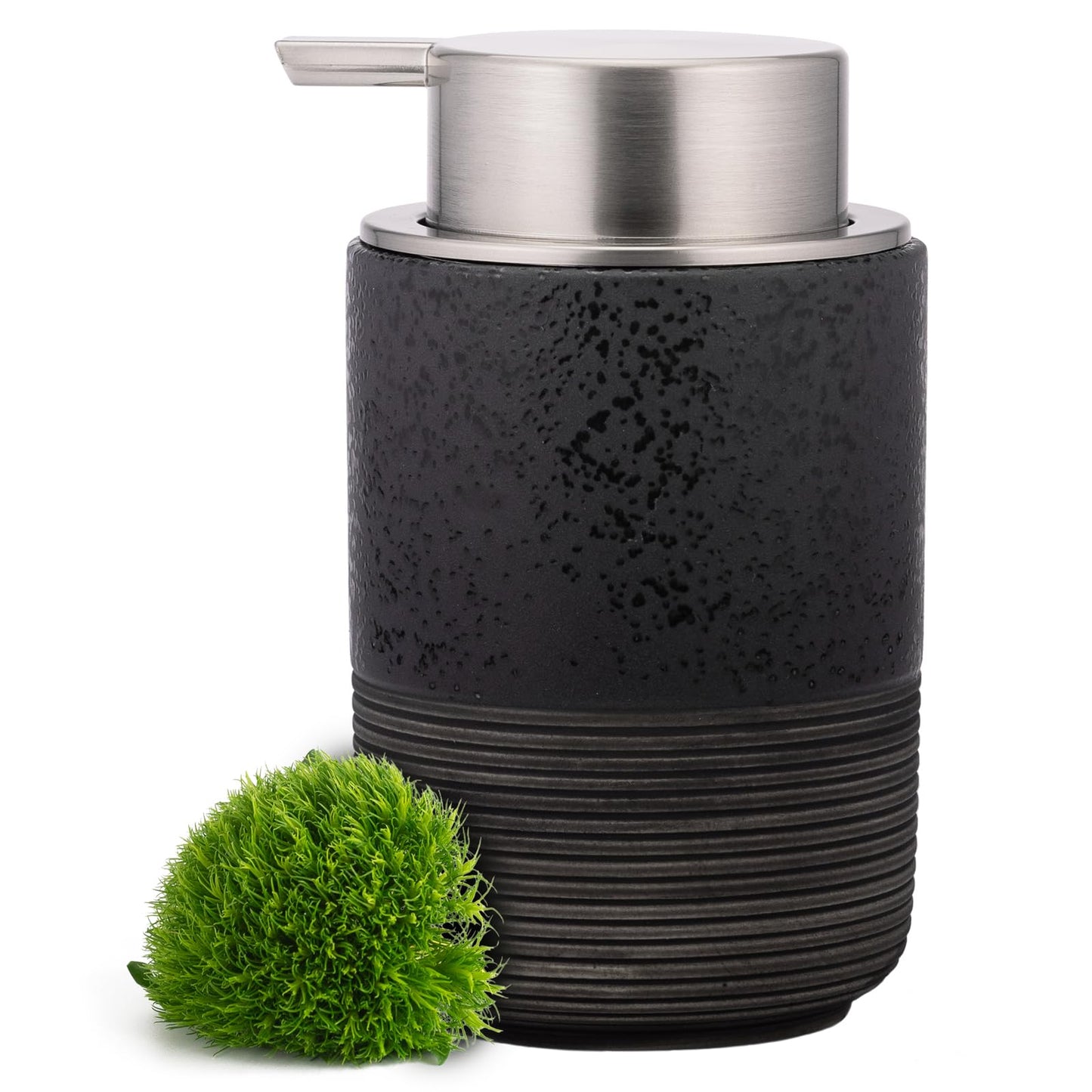 EMPO Ceramic Hand Soap Dispenser with Embossed Pressed Foam, 300ml Large Facial Cleansing Bottle and Liquid Soap Dispenser for Kitchen Bathroom Mousse