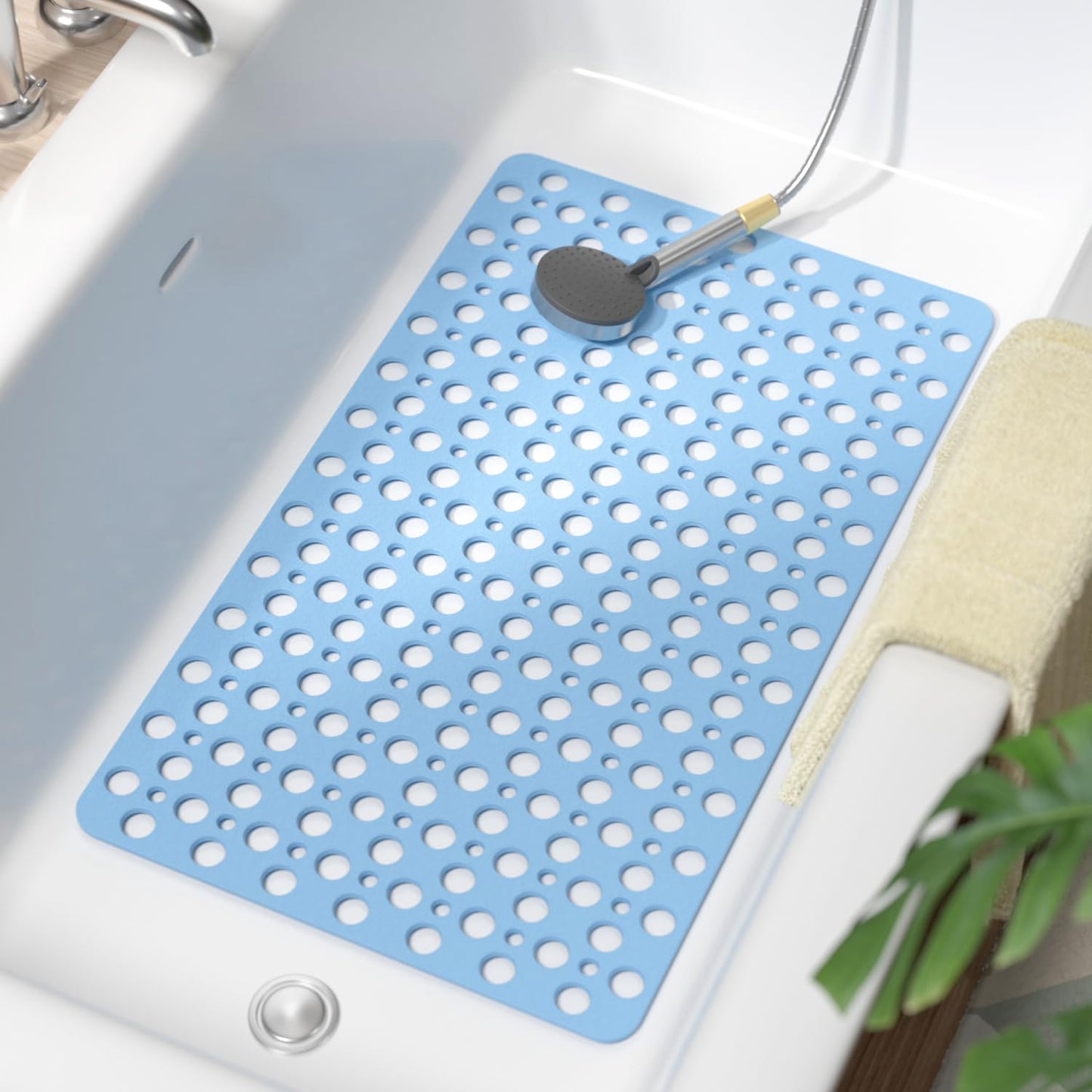 HITSLAM Bath Mat Non Slip Anti Mould, 75 x 43 cm Shower Mat for Inside Shower, Efficient Drainage Bathroom Bathtub Mat with Suction Cups, Bath Tub