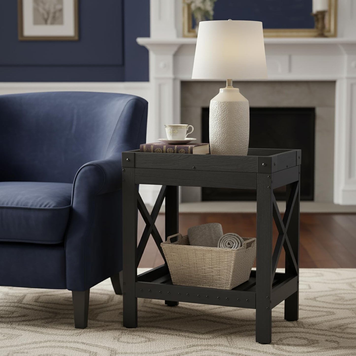 ZEXVIDA Narrow Side Table, End Table,Sofa Side Table, End Table Nightstand for Bedroom, Living Room, Small Spaces (Black)