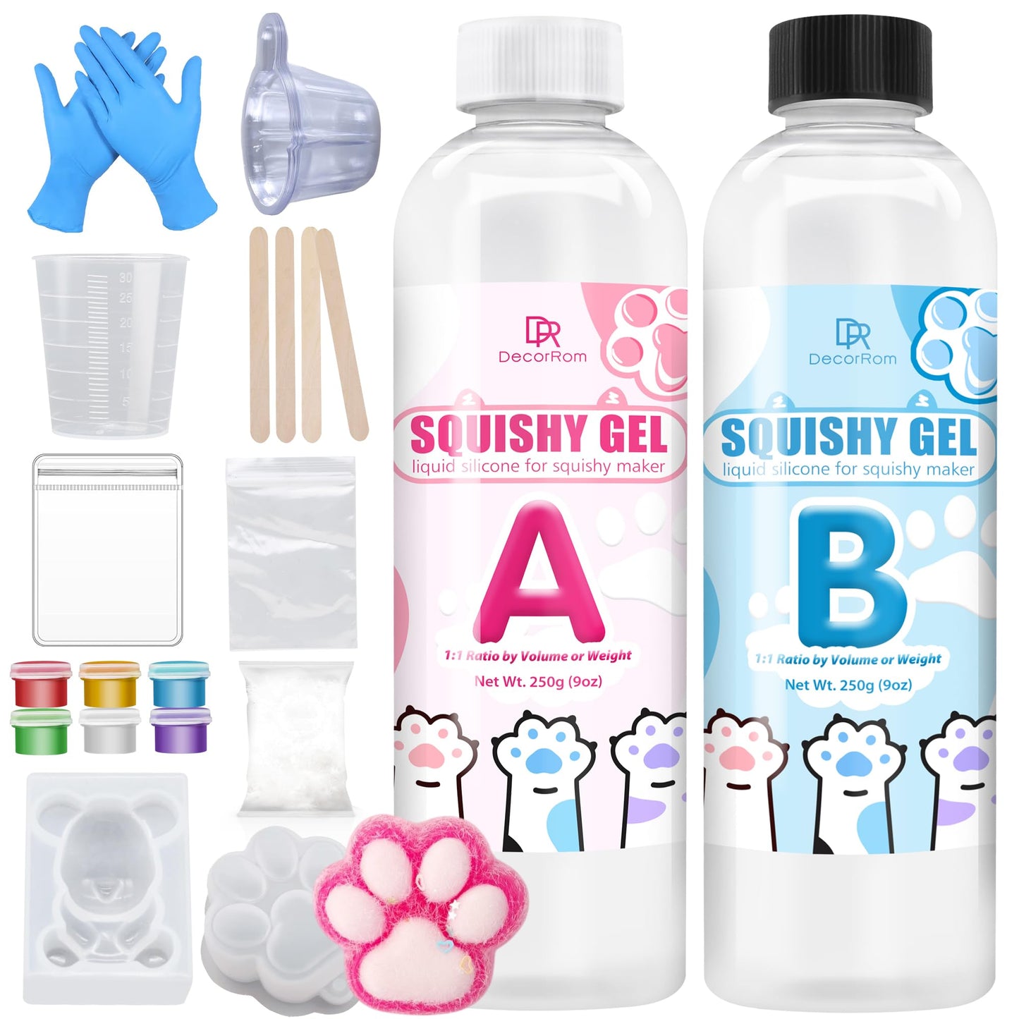 Liquid Silicone for Taba Squishy Kit - 500g Super Soft Silicone Rubber, Fast Cure All-in-One Kit for Cat Paw Casting, Stress Relief Hamster Molding,