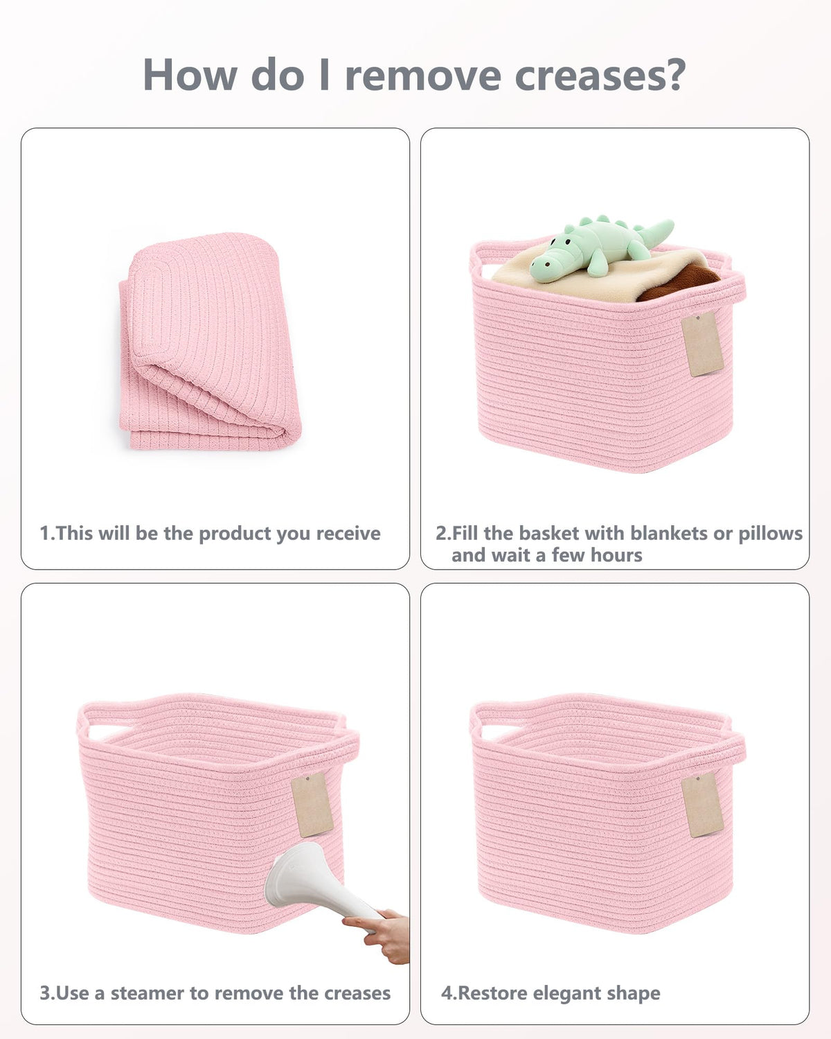 JOJOSEE Small Cotton Rope Woven Storage Basket for Shelves, Pink