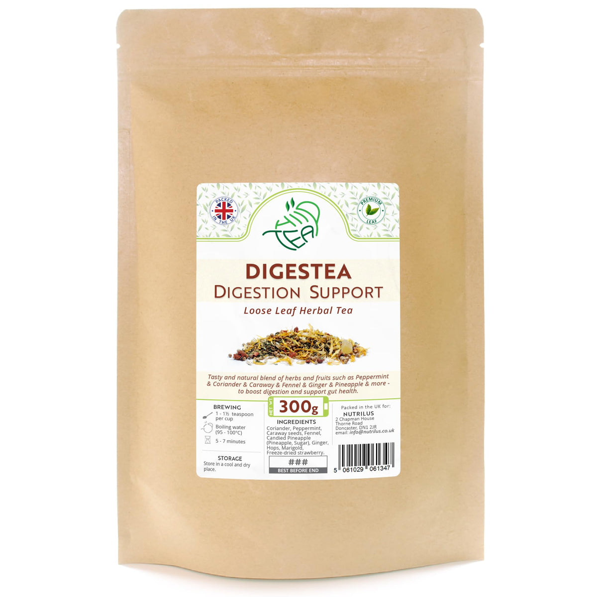 Digestea Tea Natural Digestion Support Loose Tea Mix of Herbs and Fruits ? Peppermint & Coriander & Caraway & Fennel & Ginger & Pineapple & more ? Gut