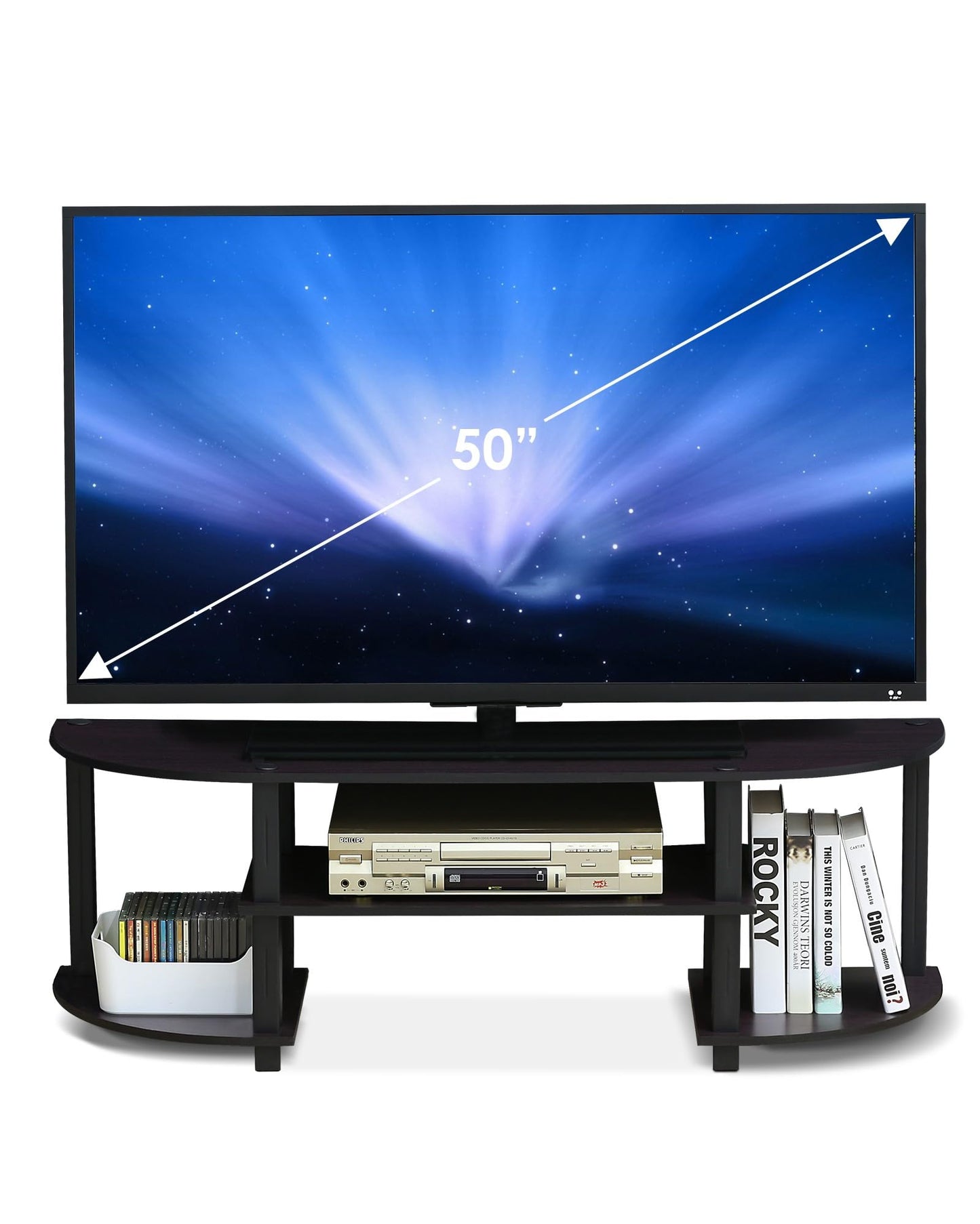 Furinno Turn-S-Tube Wide TV Entertainment Center, TV Unit, TV Stand, Dark Walnut
