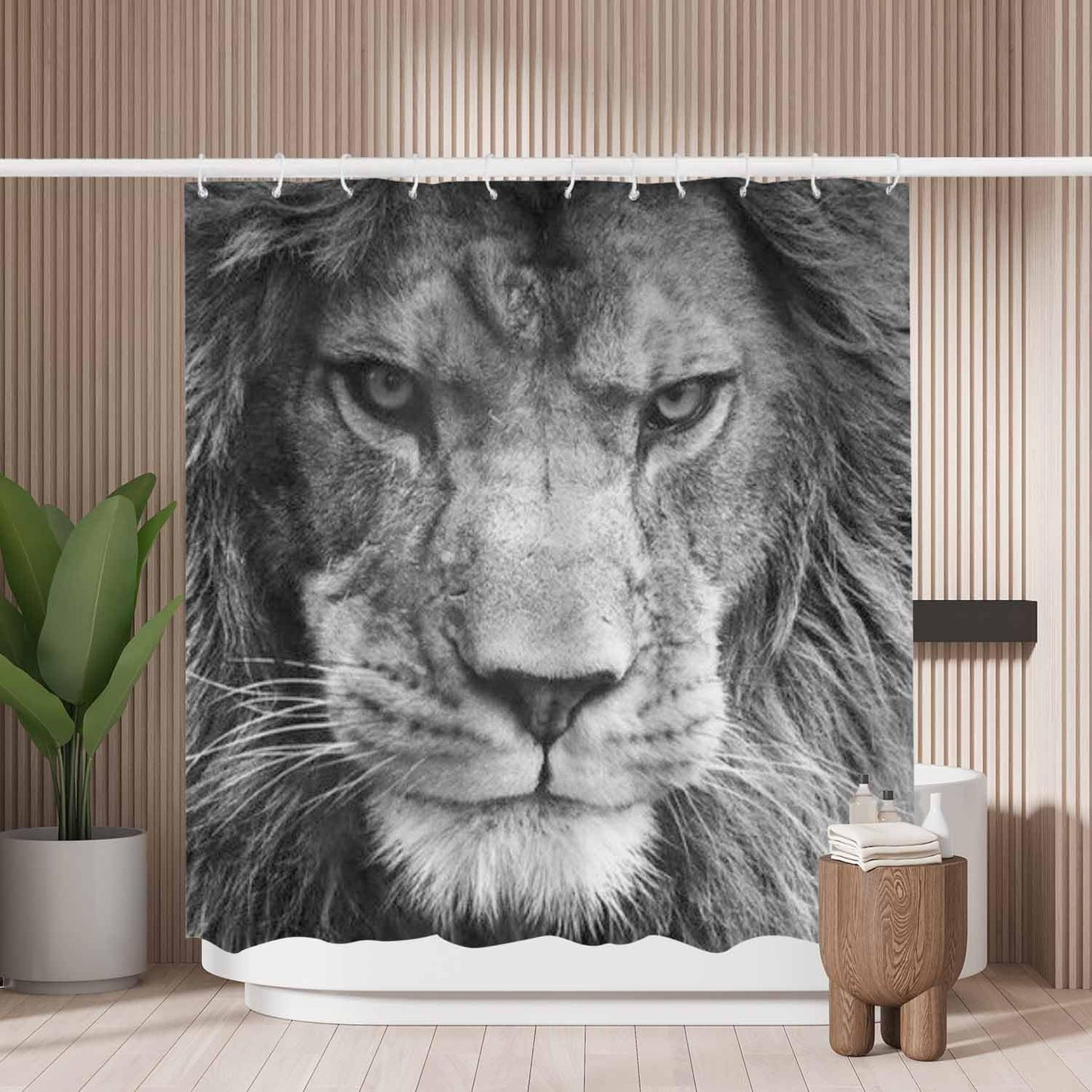 Woutay Shower Curtain Mould Proof Resistant Lion,Water Repellant Fabric,Polyester,with 12 Plastic Hooks