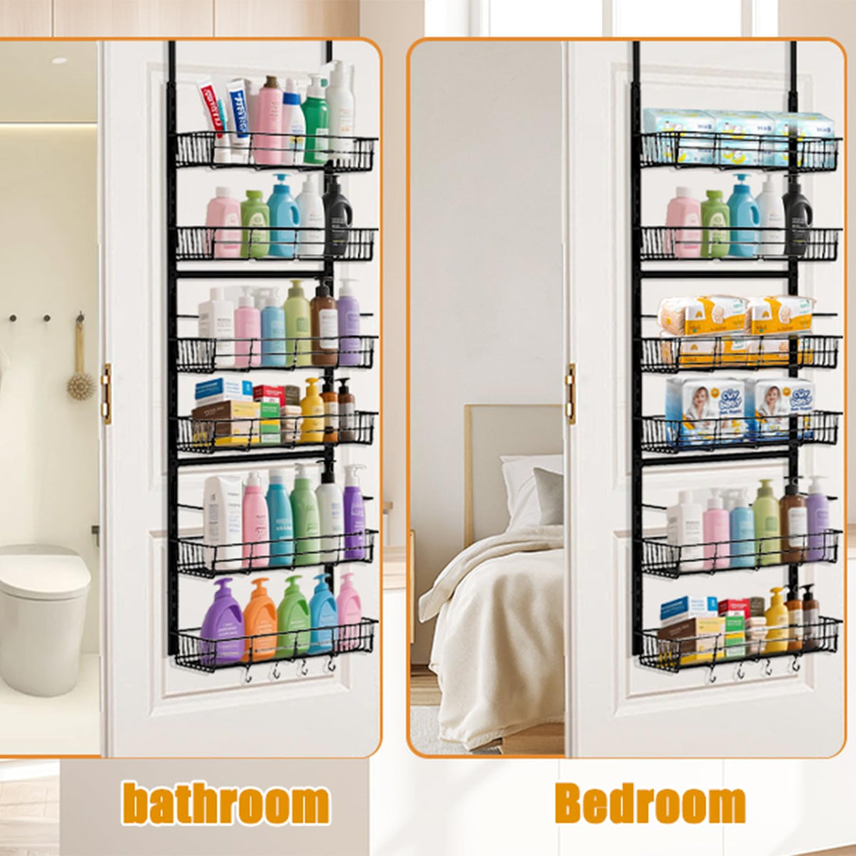 SHHZHIFAN 2 Pack 6-Tier Over Door Pantry Storage, Kitchen Hanging Storage with Adjustable Baskets, Back of Door Organization, Spice Rack for Kitchen