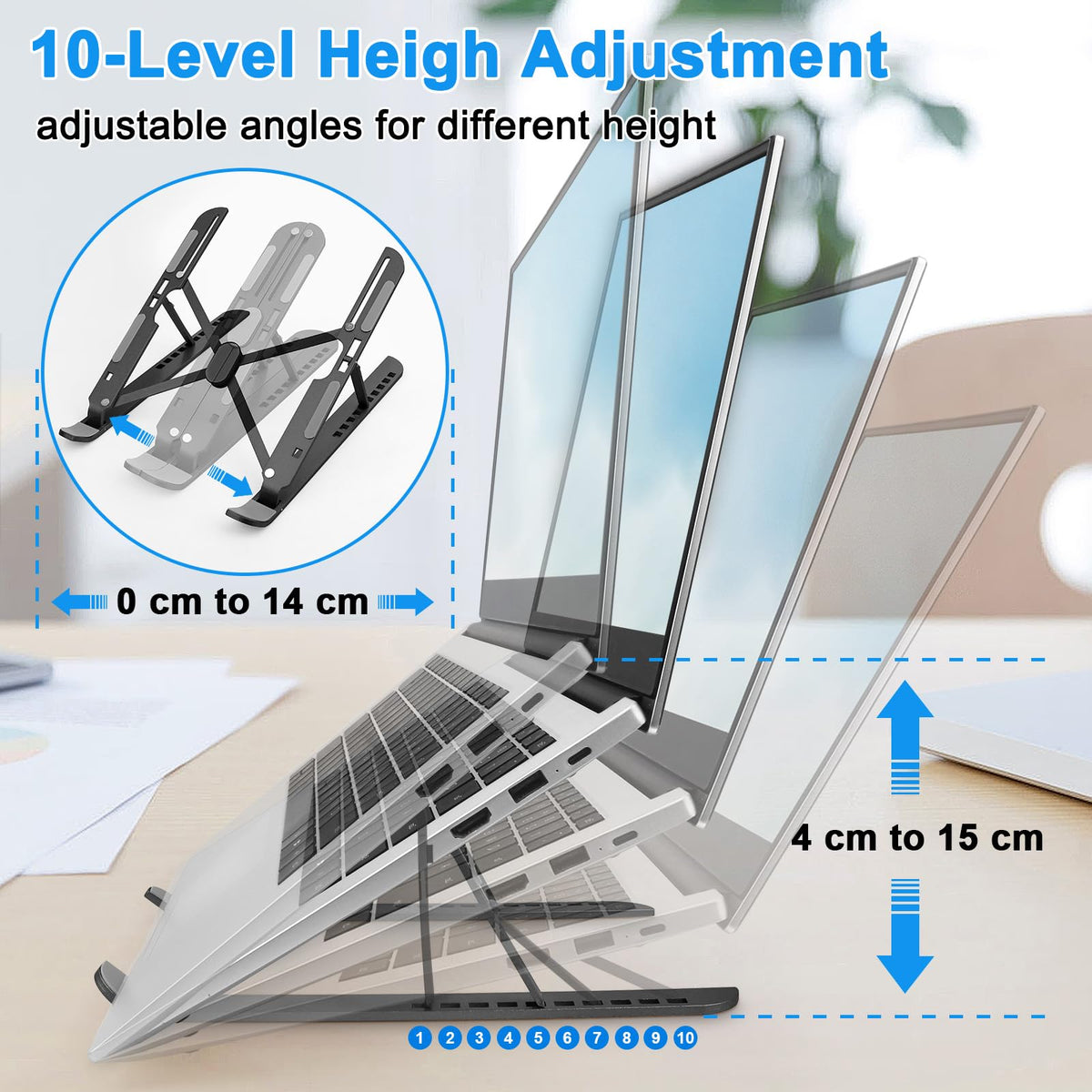 MECHEER Laptop Stand for Desk Adjustable, Folding Tablet Stand Aluminum Laptops Holder, Portable Laptop Riser for Desk