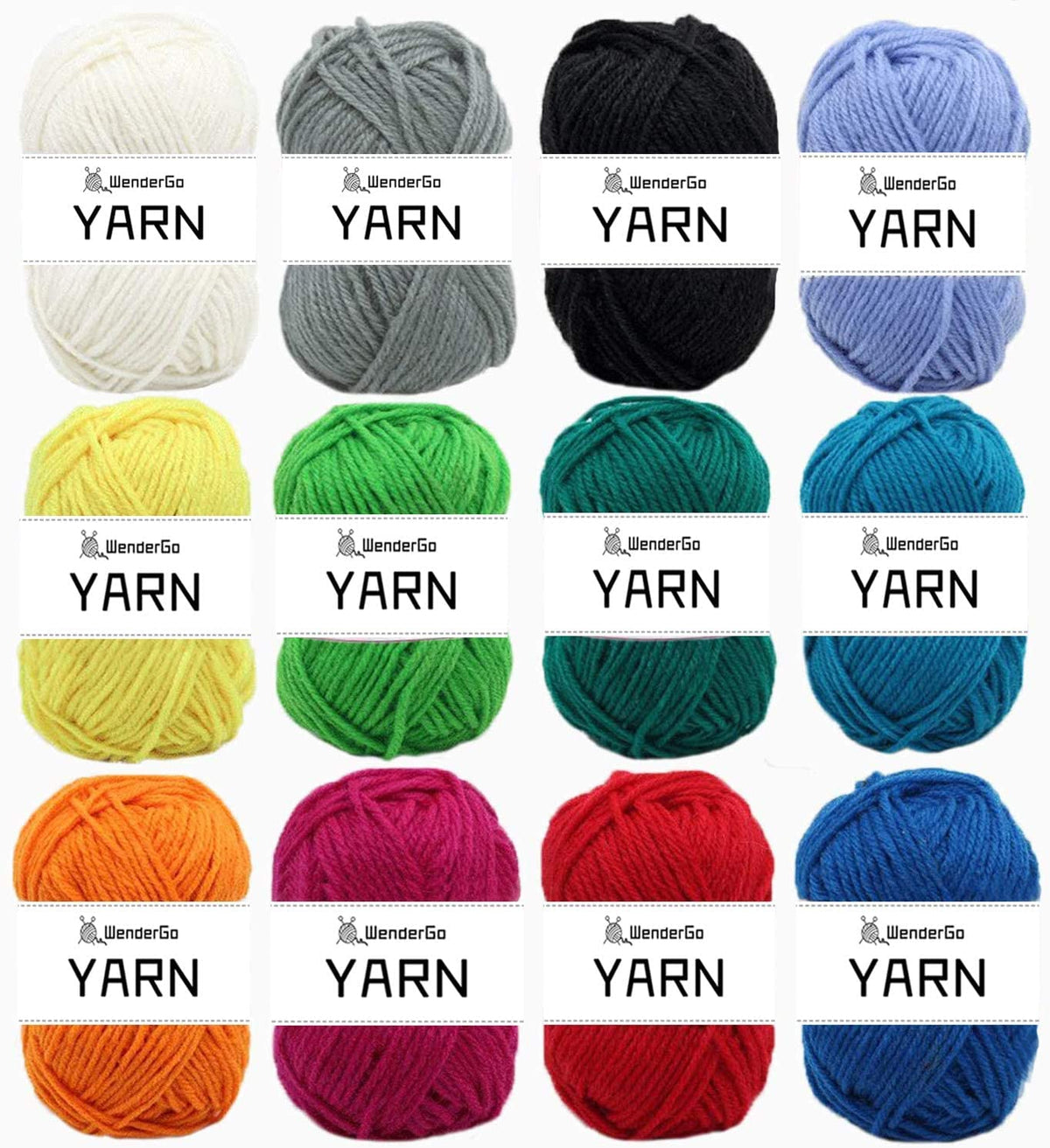 Wendergo 12X 50g Double Knitting Yarn 100% Acrylic Knitting Yarn Colourful DK Yarn with Crochet Hook & Stitch Markers - Perfect for Any Crochet and