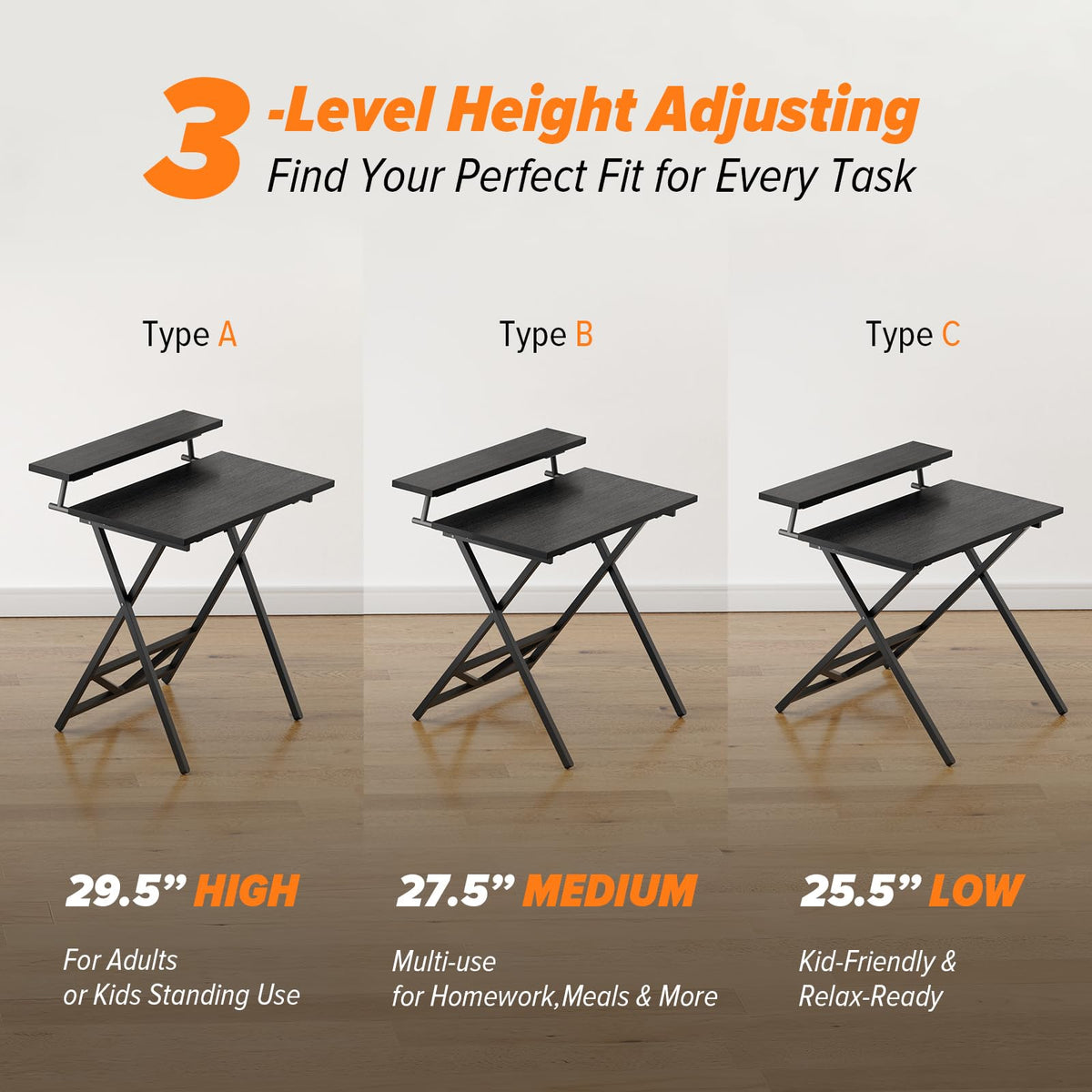 WOHOMO Folding Table with Monitor Stand, Foldable Computer Desk, Black