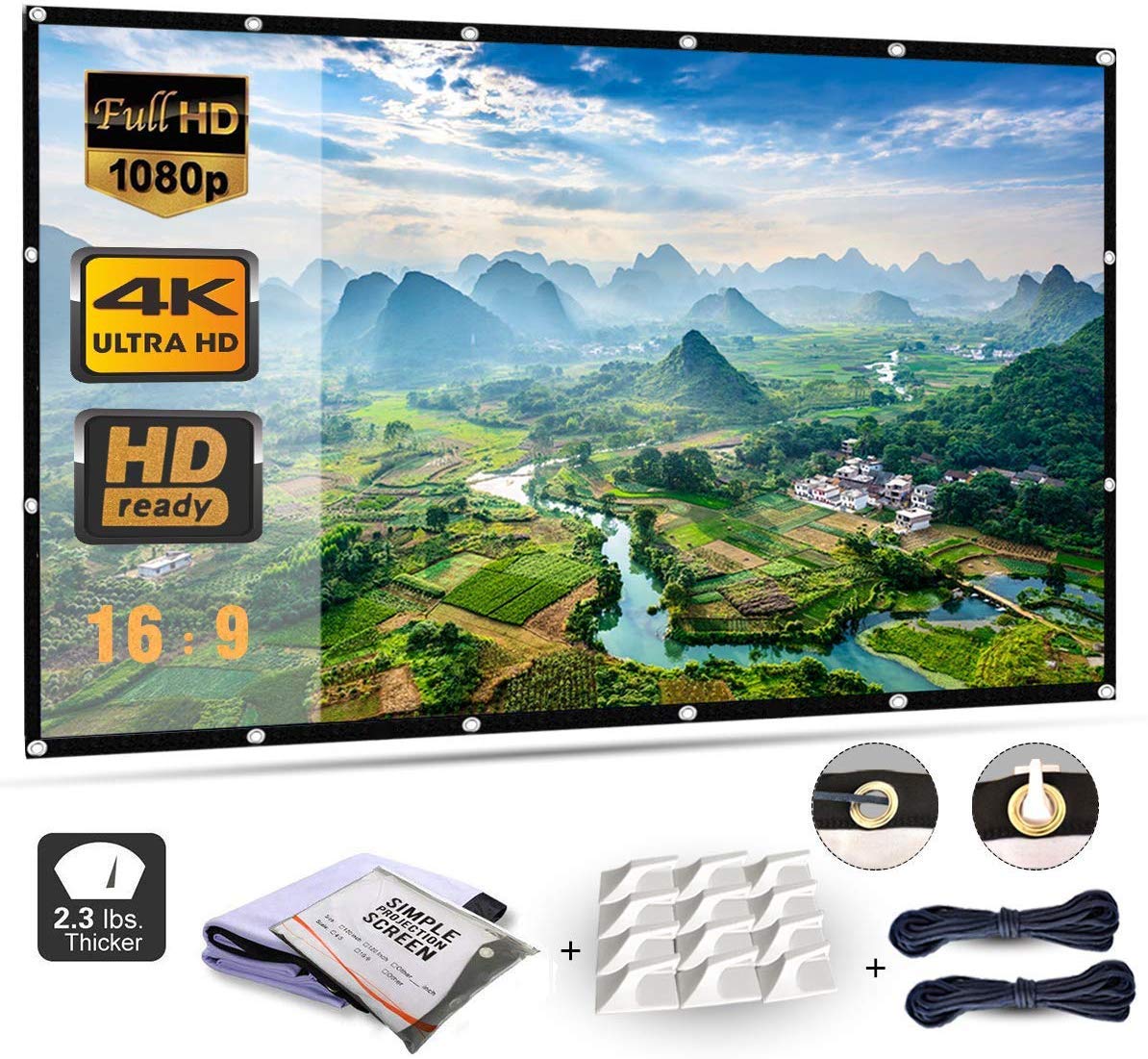 Mebios 120 Inch Projection Screen, Portable HD 4K Screen for School Home Theatre Cinema, Matte White Widescreen, Wall Mount, 271cm(W) X 155cm(H),