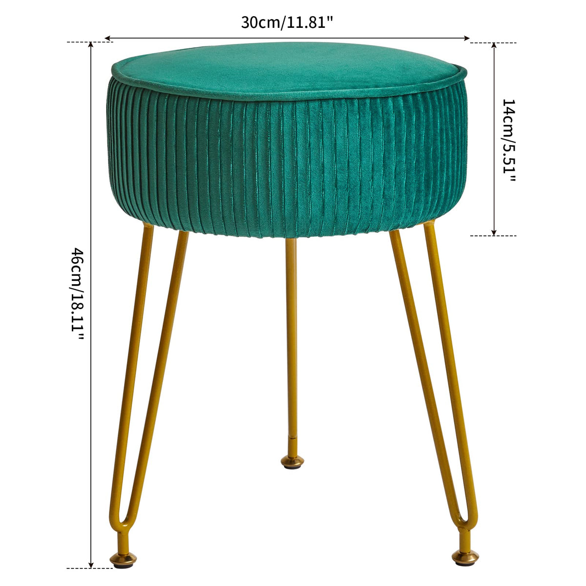 IBUYKE Makeup Vanity Stool, Velvet Round Footrest Ottoman, Green L/G-30L