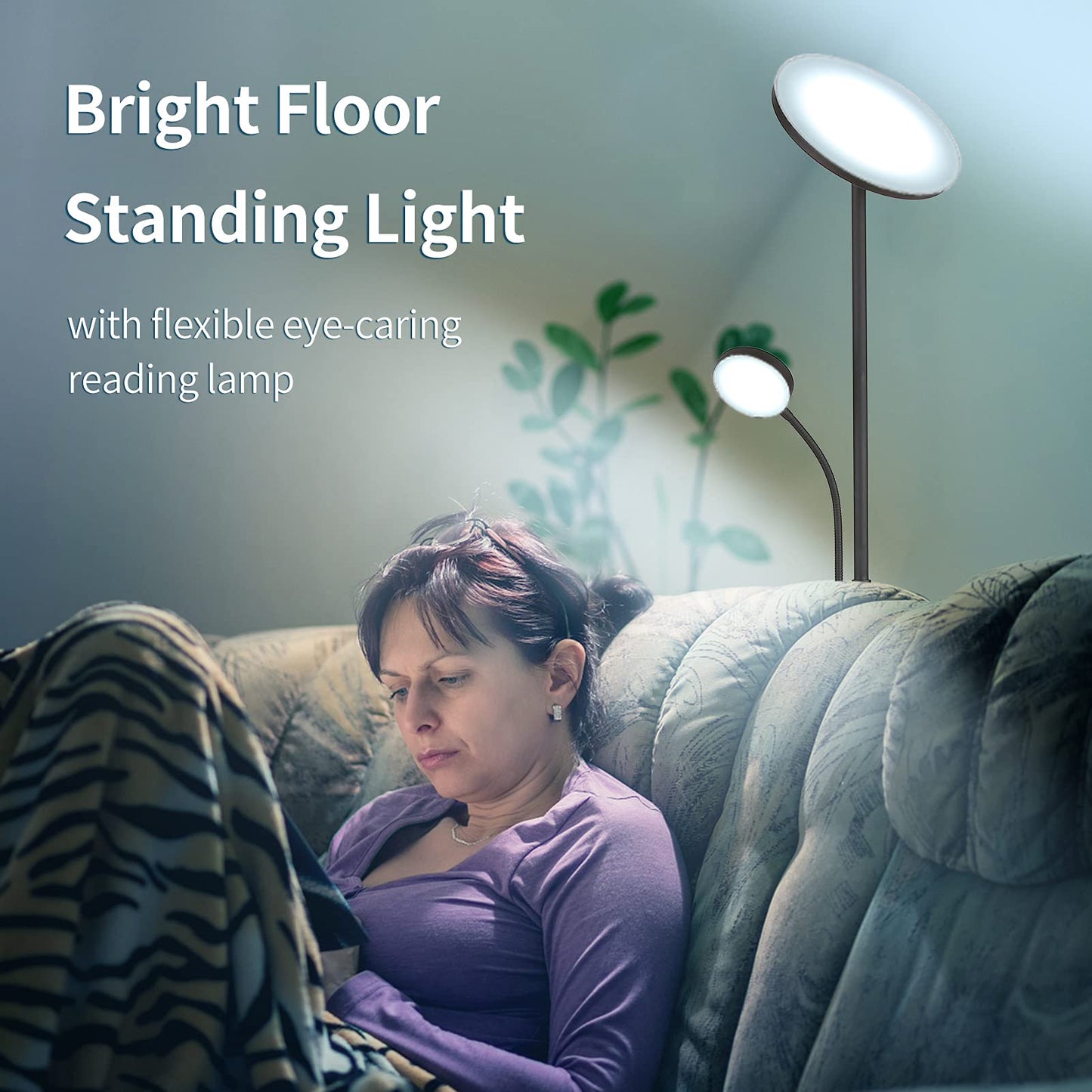 Tomshine Led Uplighter Floor Lamps Dimmable Rotatable 2 Lights for Living Room with Remote 4 Color Temperatures Standing Lamp 27W Main 7W Side Reading