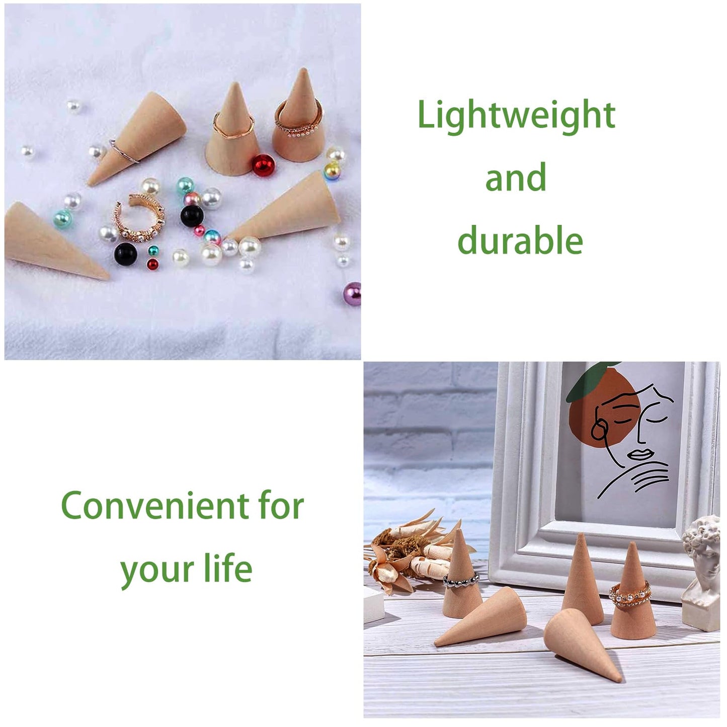 Lcvasvuz 10 Pcs Wooden Ring Display Stand Jewelry Holder Organiser Showcase Rack Ring Display Stand for Jewellery Wooden Cones Display Rack