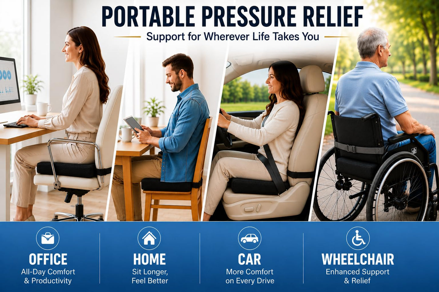 b.comfi® Gel Seat Cushion with 2 x Covers - Pressure Relief Cushion for Coccyx, Sciatica & Lower Back Pain - Office Chair
