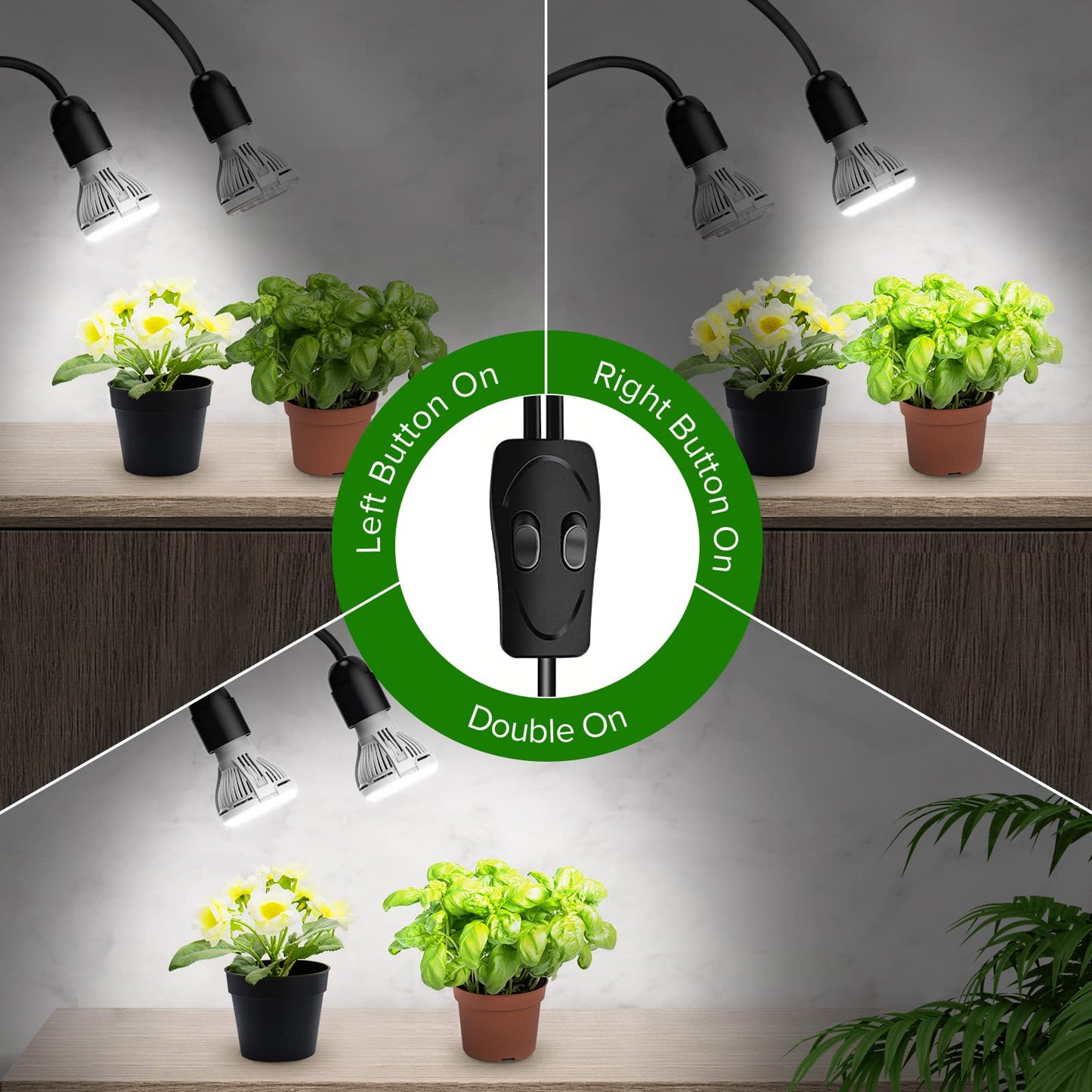 SANSI 300W LED Grow Lights for Indoor Plants with Lifetime Free E27 Grow Bulb Replacement, Full Spectrum Doule Gooseneck Clip Plant Grow Lamp with