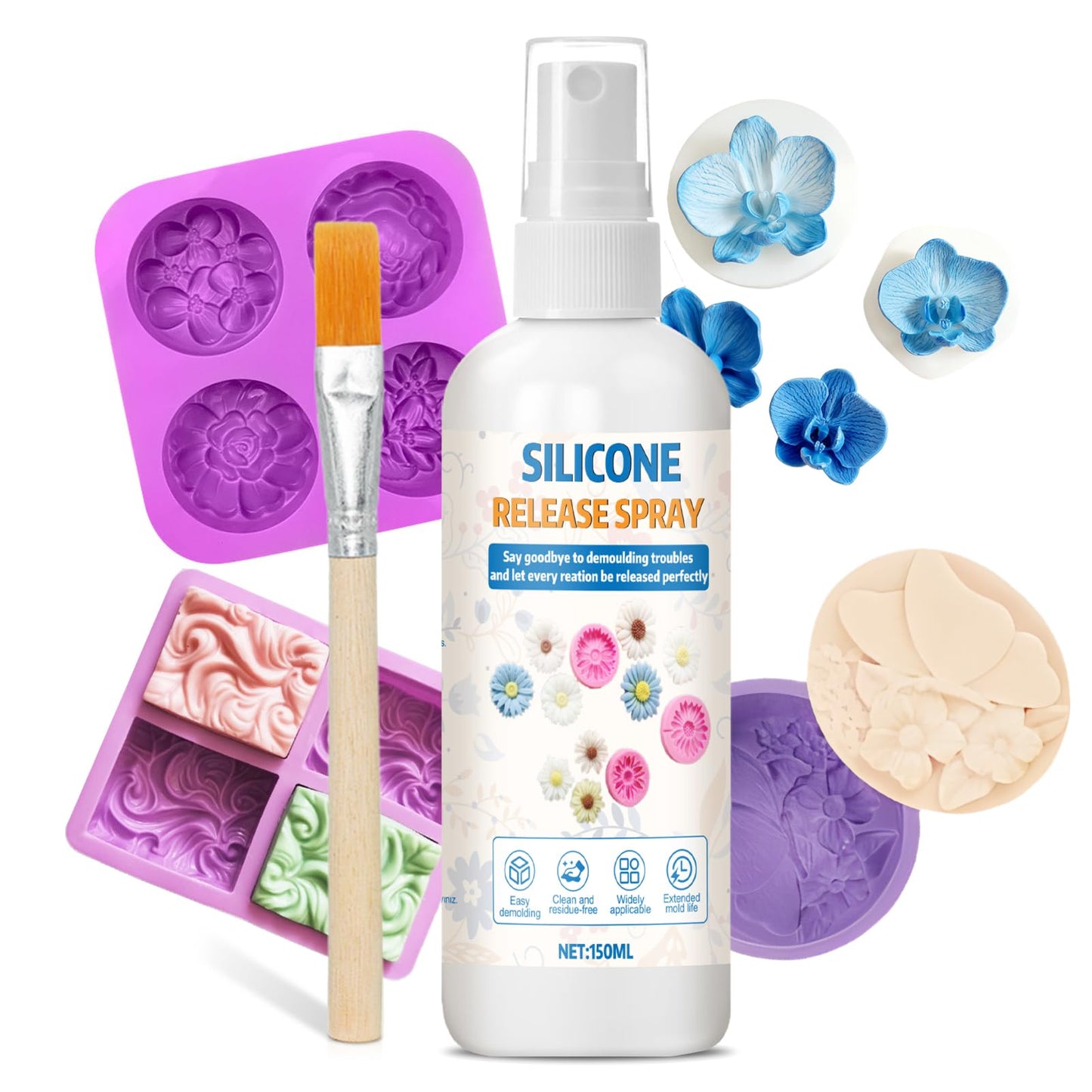 150ml Silicone Mould Release Spray, Mold Release Spray, for Epoxy Resin, AB Resin, Candle, and Soap Molds, Includes a Brush, Easy Demoulding, no