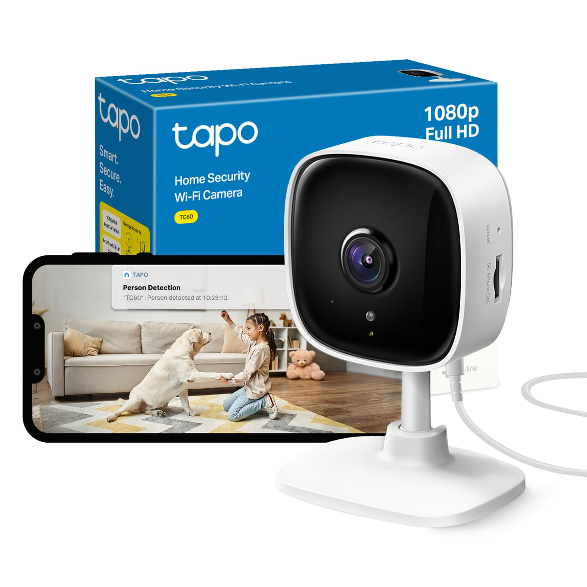 Tapo TC60 Indoor Camera House Security Camera, WiFi Camera, No Monthly Fee, AI Detection, Dog Puppy Camera, Baby Camera Monitor, CCTV, 2-way Talk,