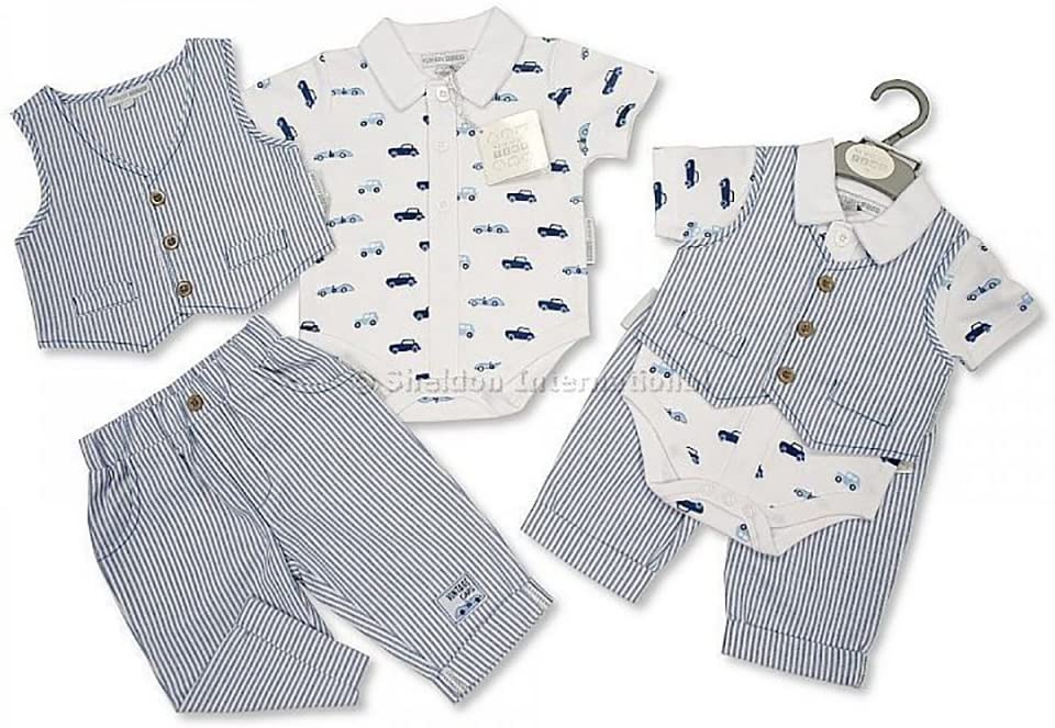 Nursery Time Auto Waistcoat Set (3-6 Months) Blue
