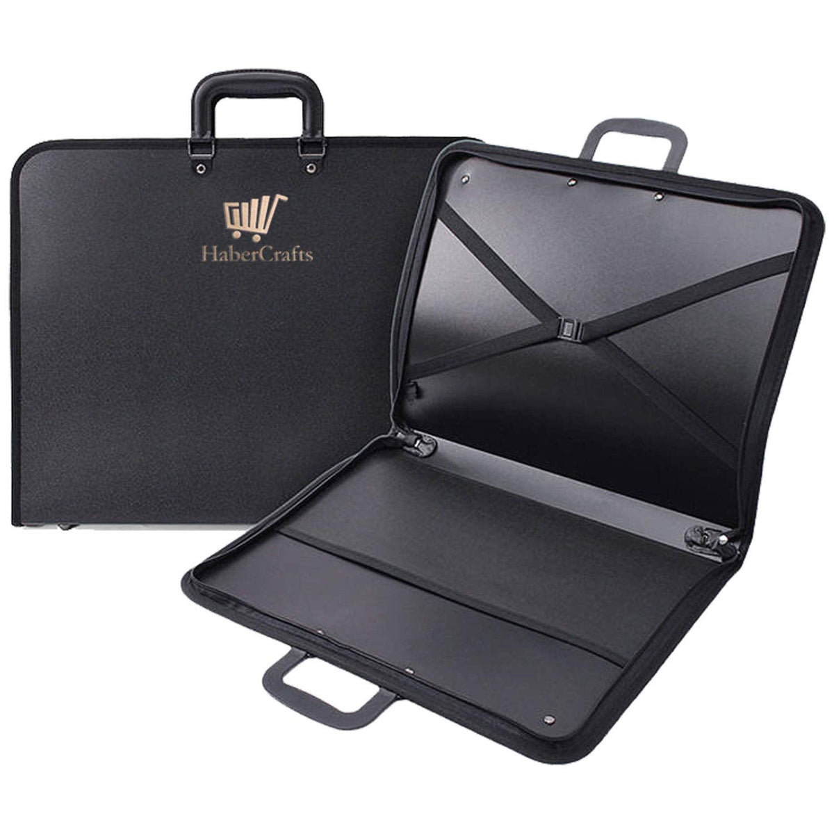 Habercrafts A2 Portfolio Case Art Folder Artist Presentation Carry Case Portfolio Carrying Strap Water Resistant Vinyl Storage Pocket Protection Zip