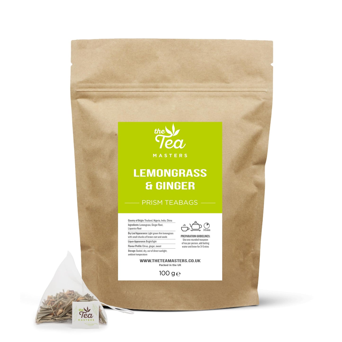 The Tea Masters Prism Teabags - Lemongrass and Ginger (1x50)