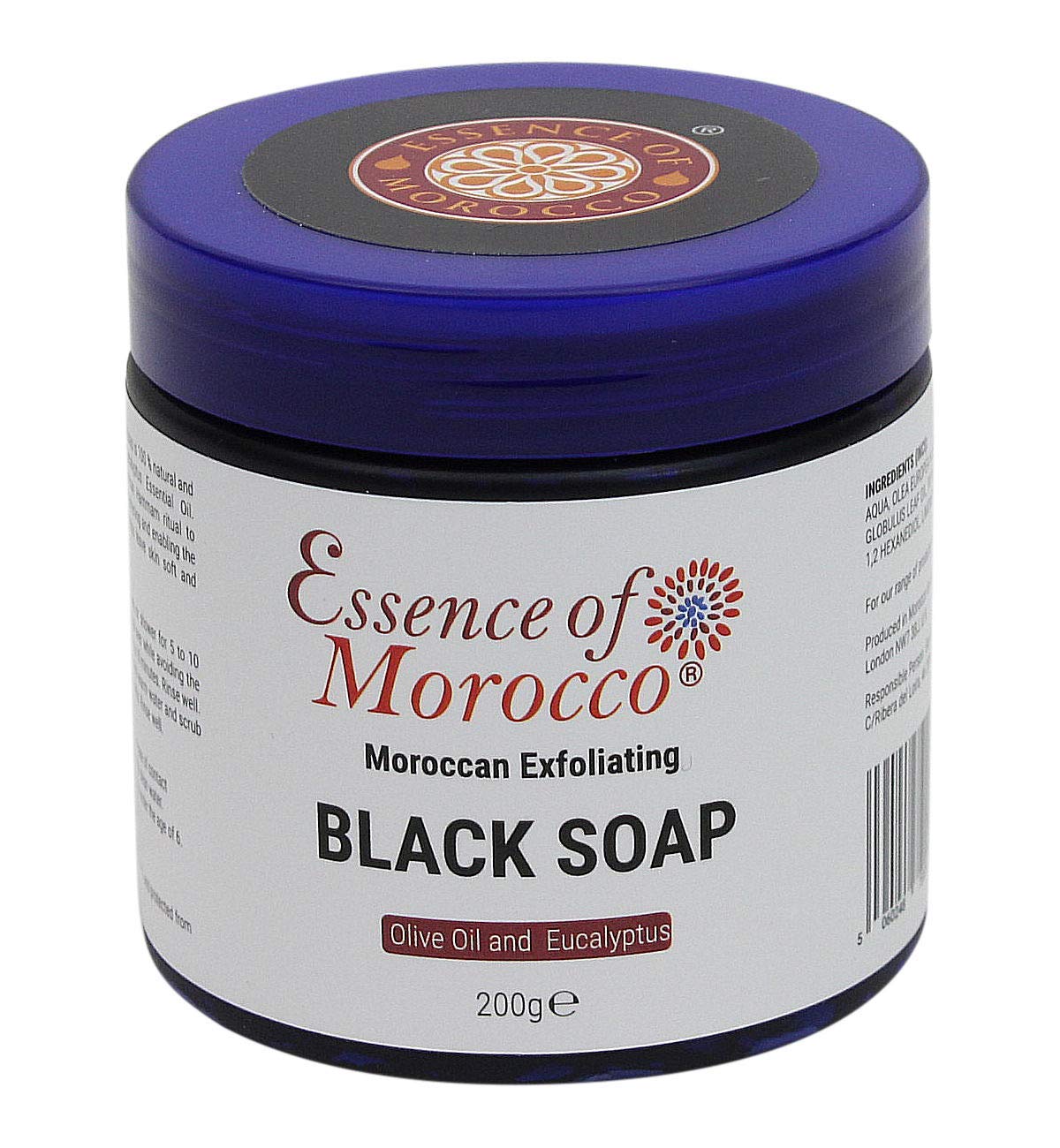 Moroccan Exfoliating Black Soap Eucalyptus Essential Oil and Olive Oil Beldi Hammam Spa Scrub Savon Noir 200g / 7 OZ Natural Helps Cleanse Skin Remove