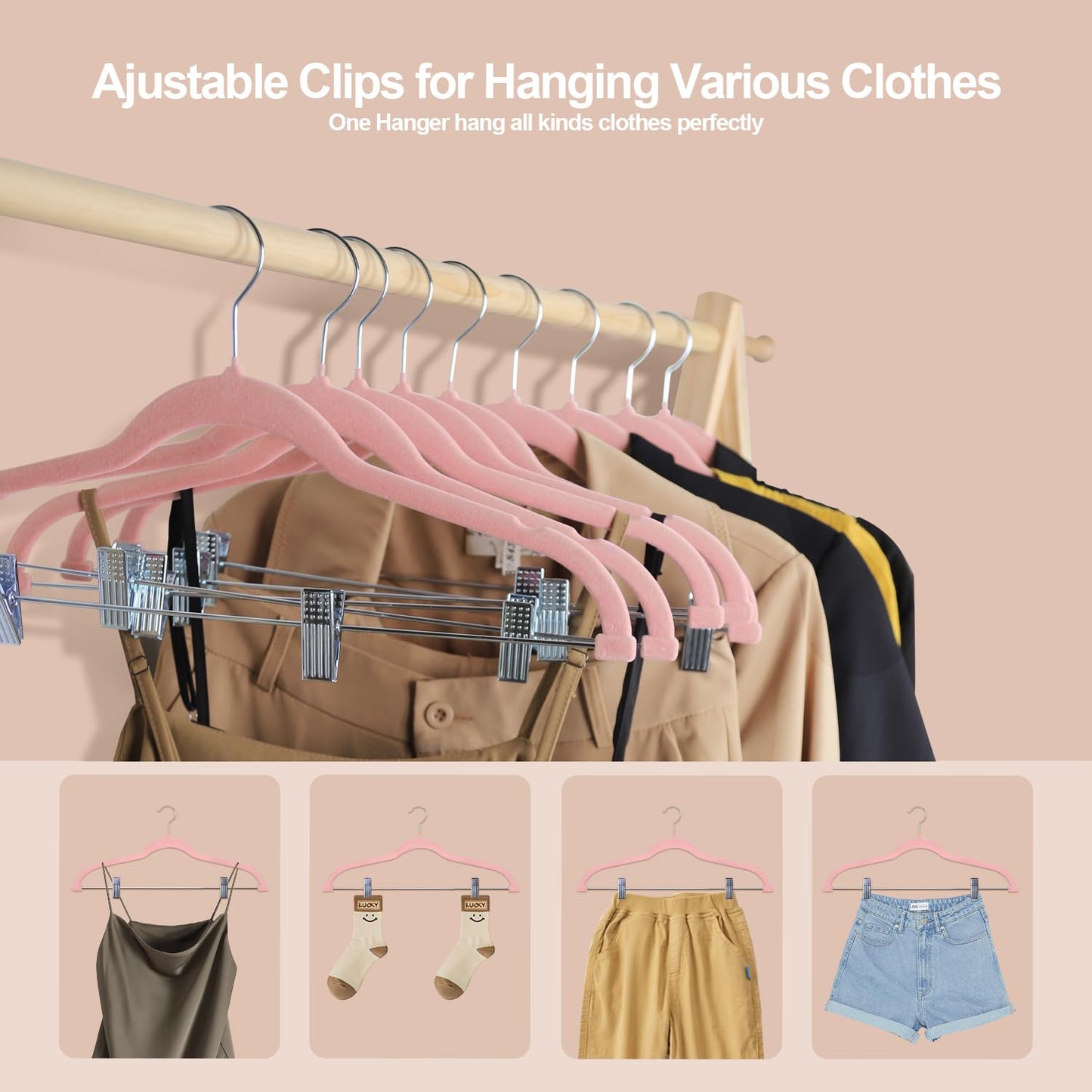 Stormix Pink Velvet Skirt Hanger with Clips, Non-Slip Coat Hangers, Heavy-Duty Clothes Hangers for Shorts, Pants, Skirts, Dresses, Jackets, Coat