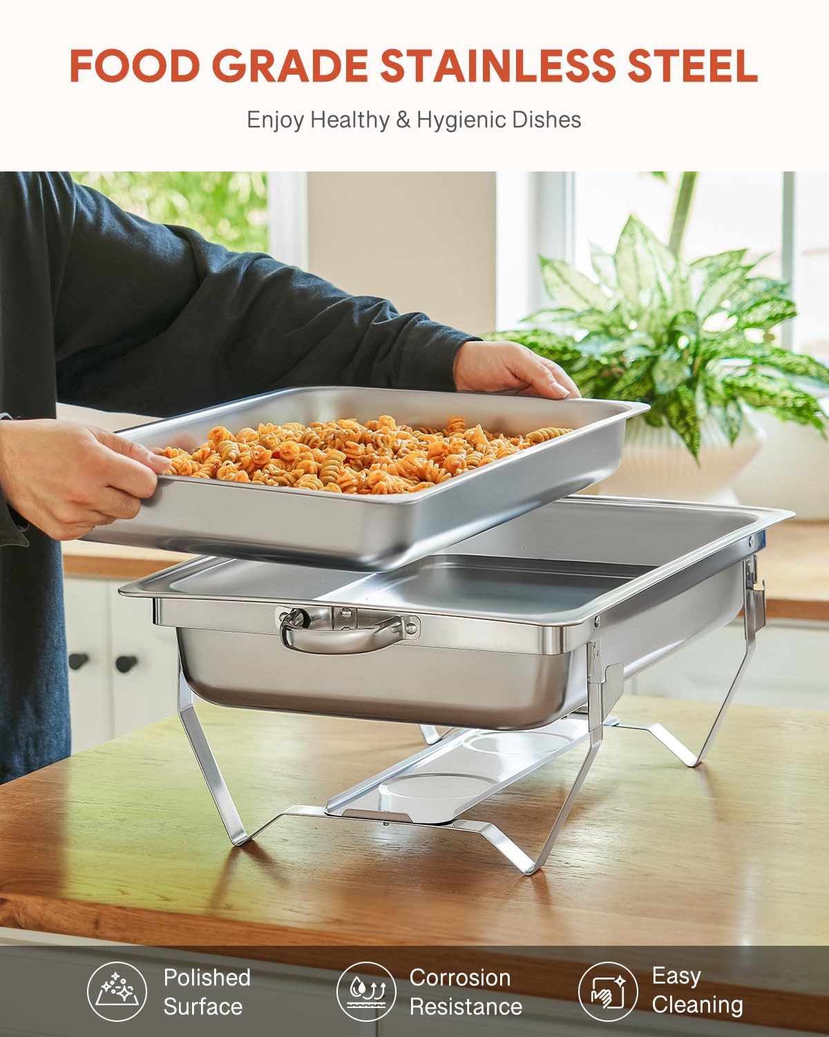 WILPREP Chafing Dish Buffet Set, 2 Pack 9L Chafers for Catering with 2 Full & 4 Half Size Pans Lids Foldable Frames Fuel Holders, Stainless Steel Food