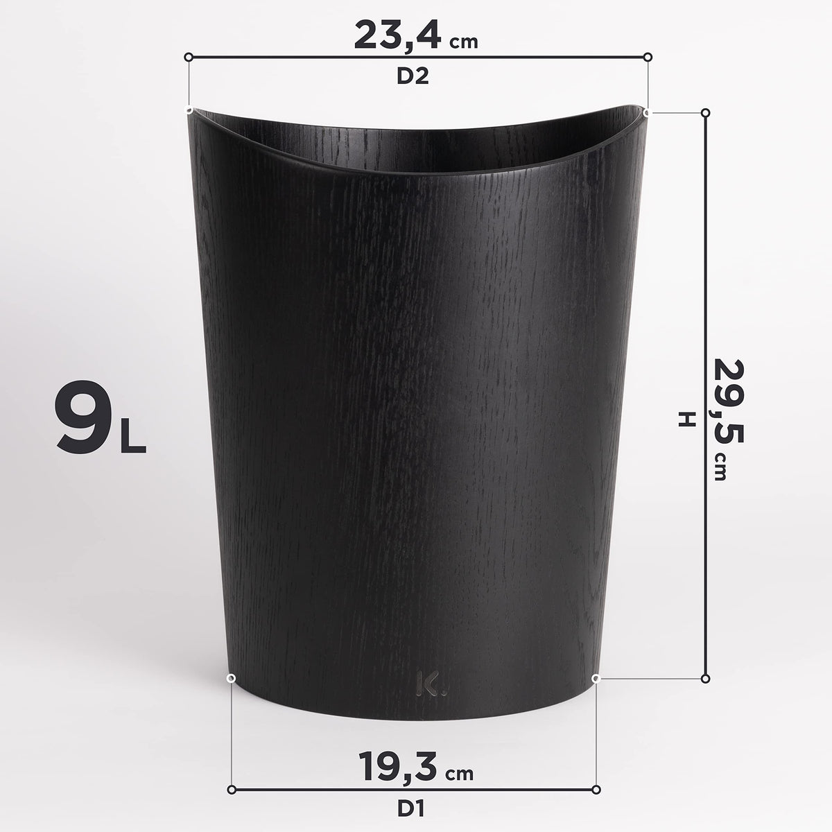 Kazai. Real Wood Waste Paper Bin Brje | Wooden Paper Basket for Office, Kids' Room, Bedroom and more | 9 liters | Oak black