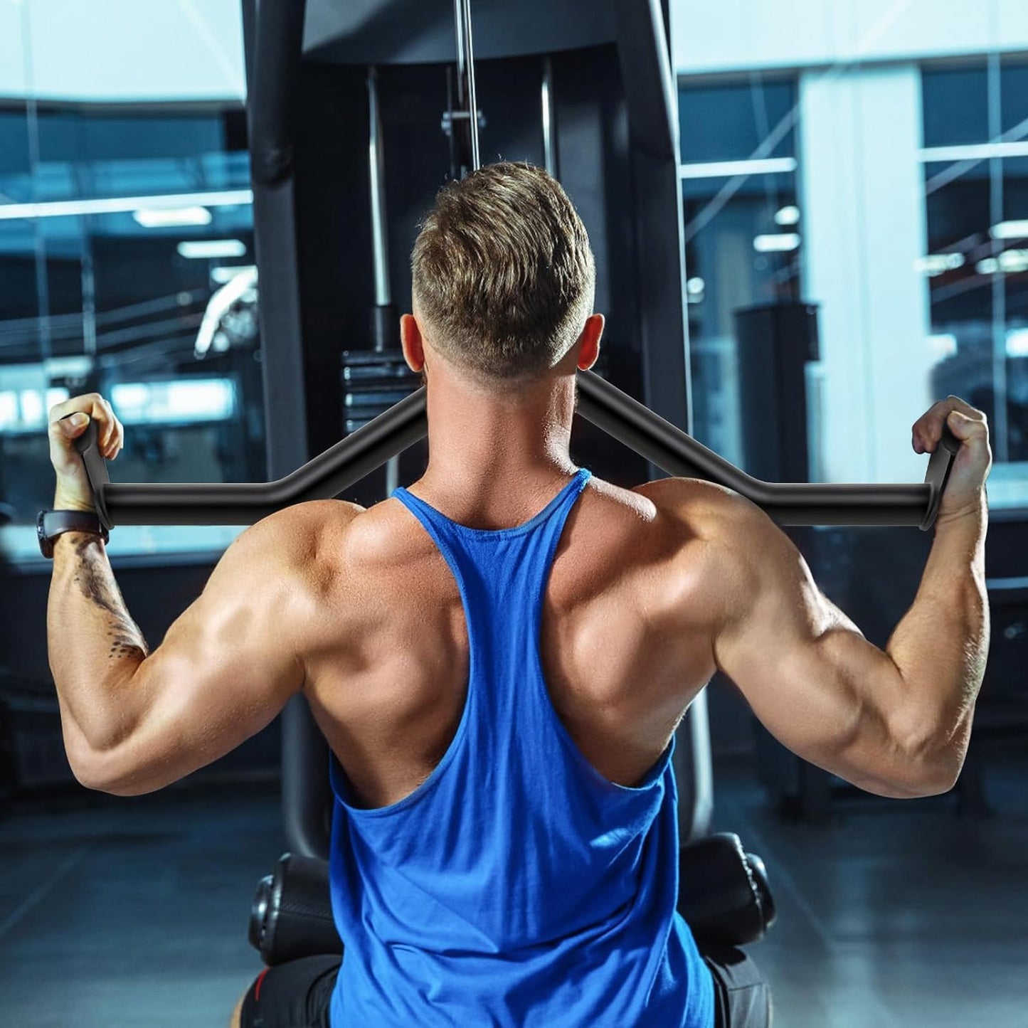 SELEWARE 28" Multi-Grip LAT Pull Down Bar ? Durable Alloy Steel, Ergonomic Grip, Versatile Cable Machine Attachment for Versatile Muscle Training