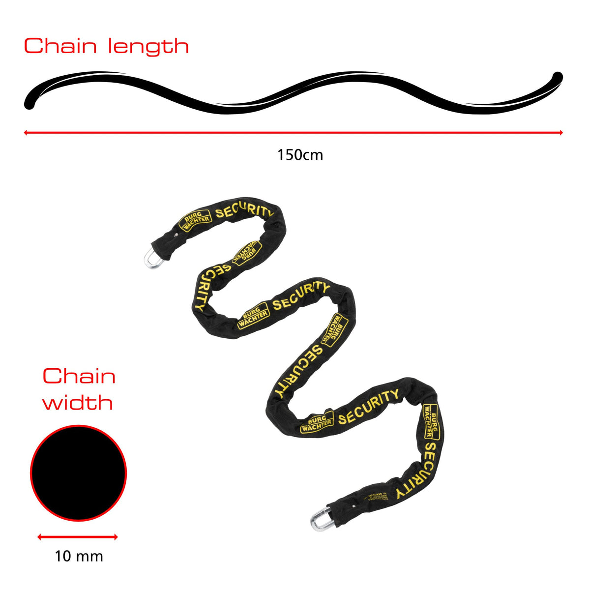 Burg-Wachter 1.5M Sold Secure Gold Bike Chain and Lock Kit, Black