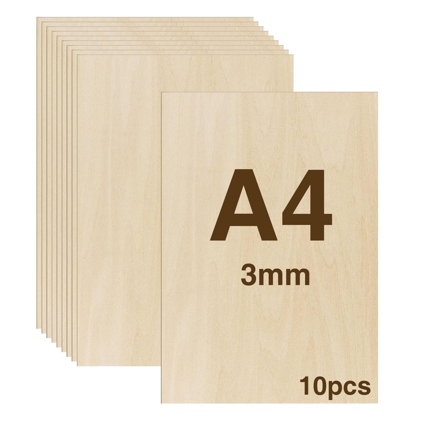WISYOK 10pcs A4 Plywood Sheets, 300x210*3mm Basswood Sheet, Unfinished Plywood Board for Crafts, DIY, Wood Engraving, Laser Projects, Model Making,