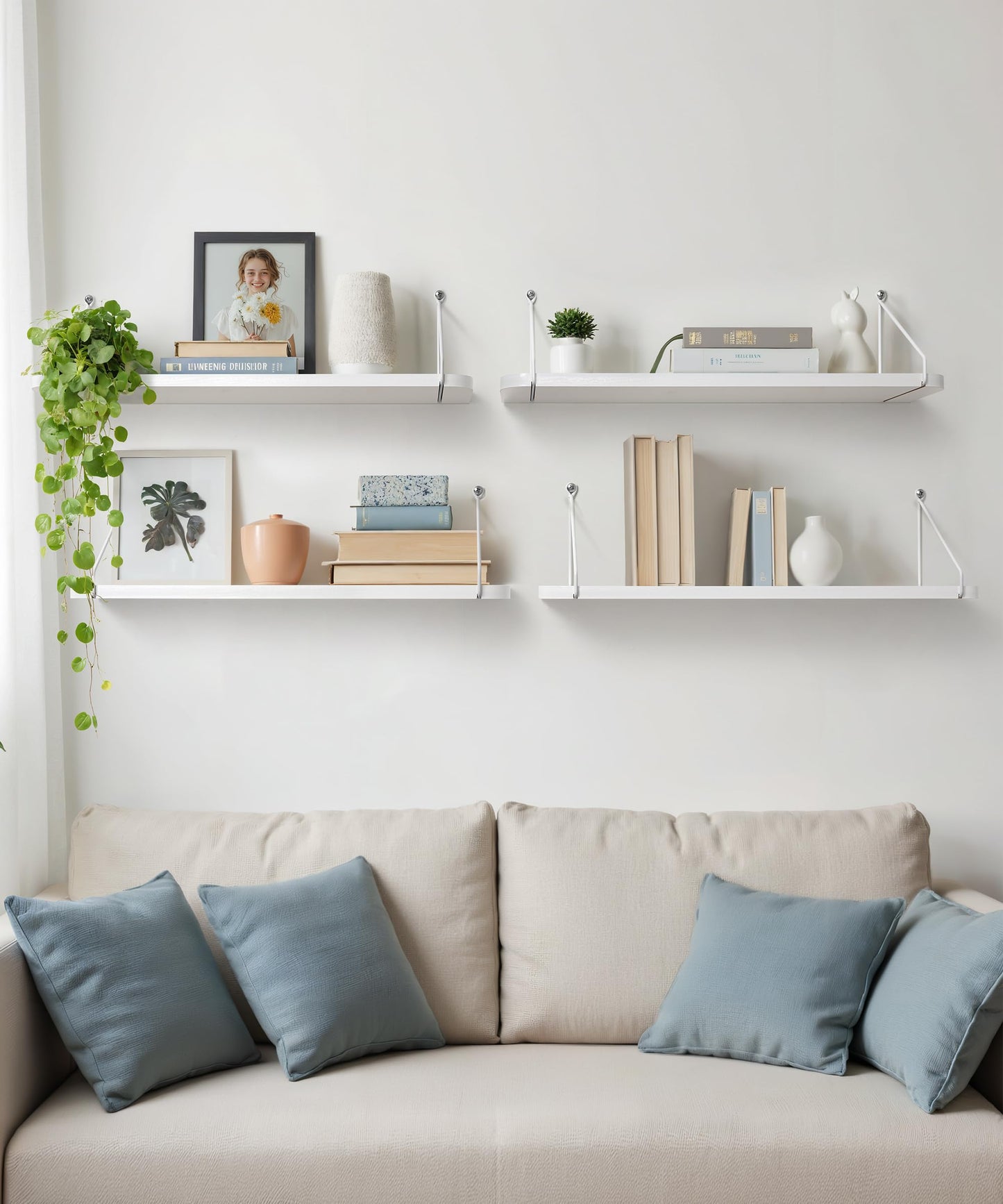 Afuly White Floating Shelves 24 Inch for Bathroom Bedroom Kitchen Storage Organiser Modern Decorations Accessories Display for Living Room Office Home