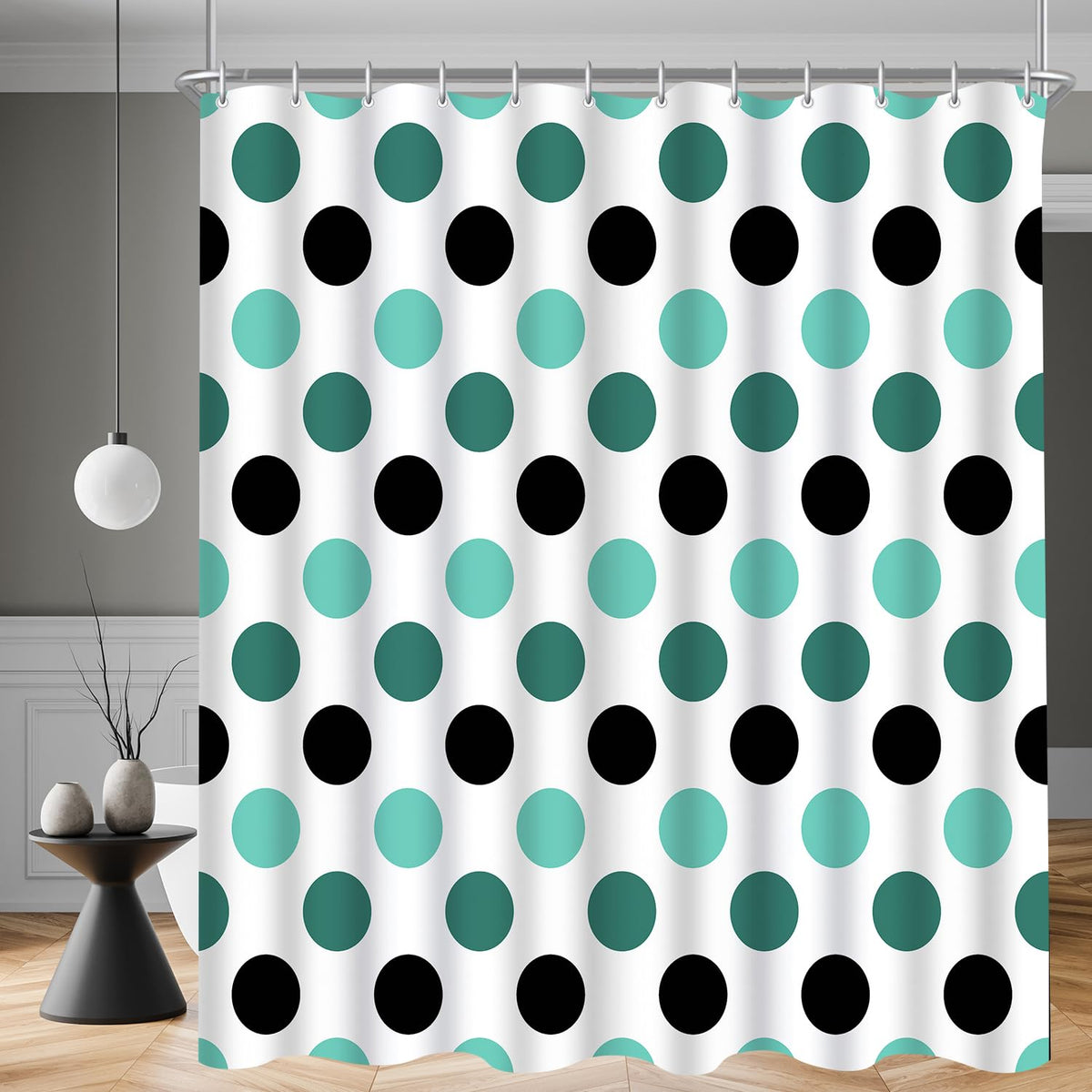 Lerores Shower Curtain, 180 x 200 cm, Dot Motif, Weighted Hem, Anti-Mould, Water-Repellent, Washable Polyester Bath Curtains with 12 Eyelets and