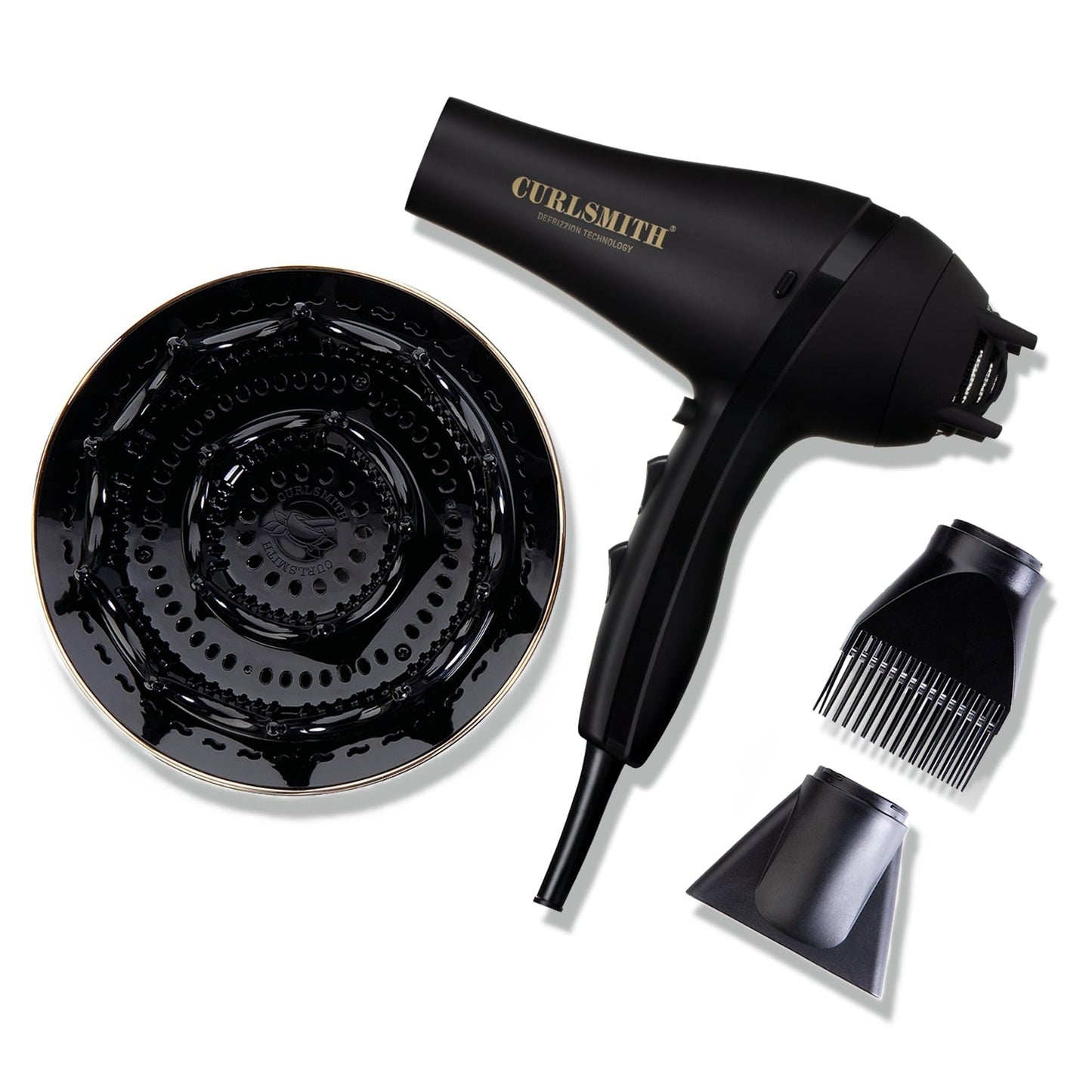 Curlsmith - Defrizzion Hair Dryer with Extra Large Diffuser, for Curly Hair, Reduce Frizz, 3 Speeds, 4 Heat Settings, Infared, Ceramic Heat for Fast
