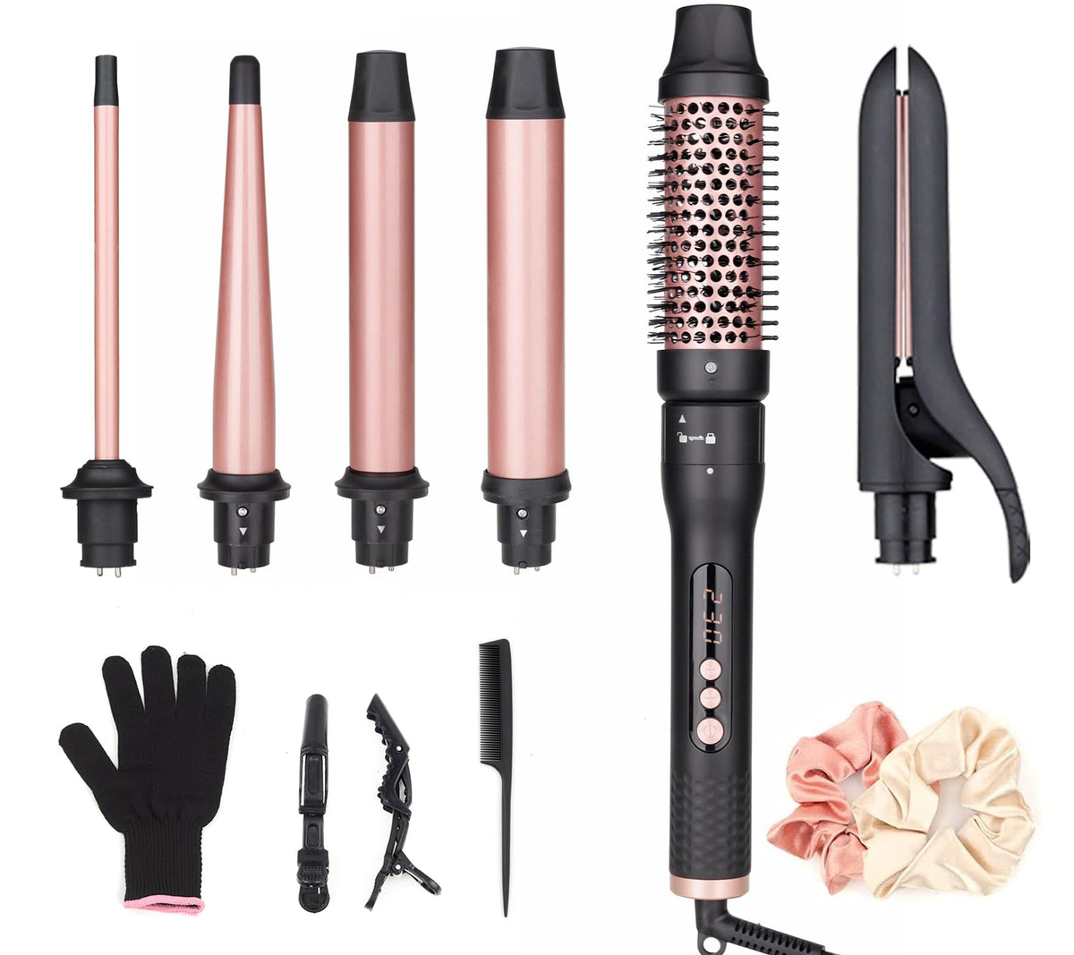 UNOBEY 6 in 1 Curling Iron, Curling Wand Set with Curling Brush, Hair Straightener and 4 Interchangeable Ceramic Curling Barrels (0.5"-1.25"), Instant
