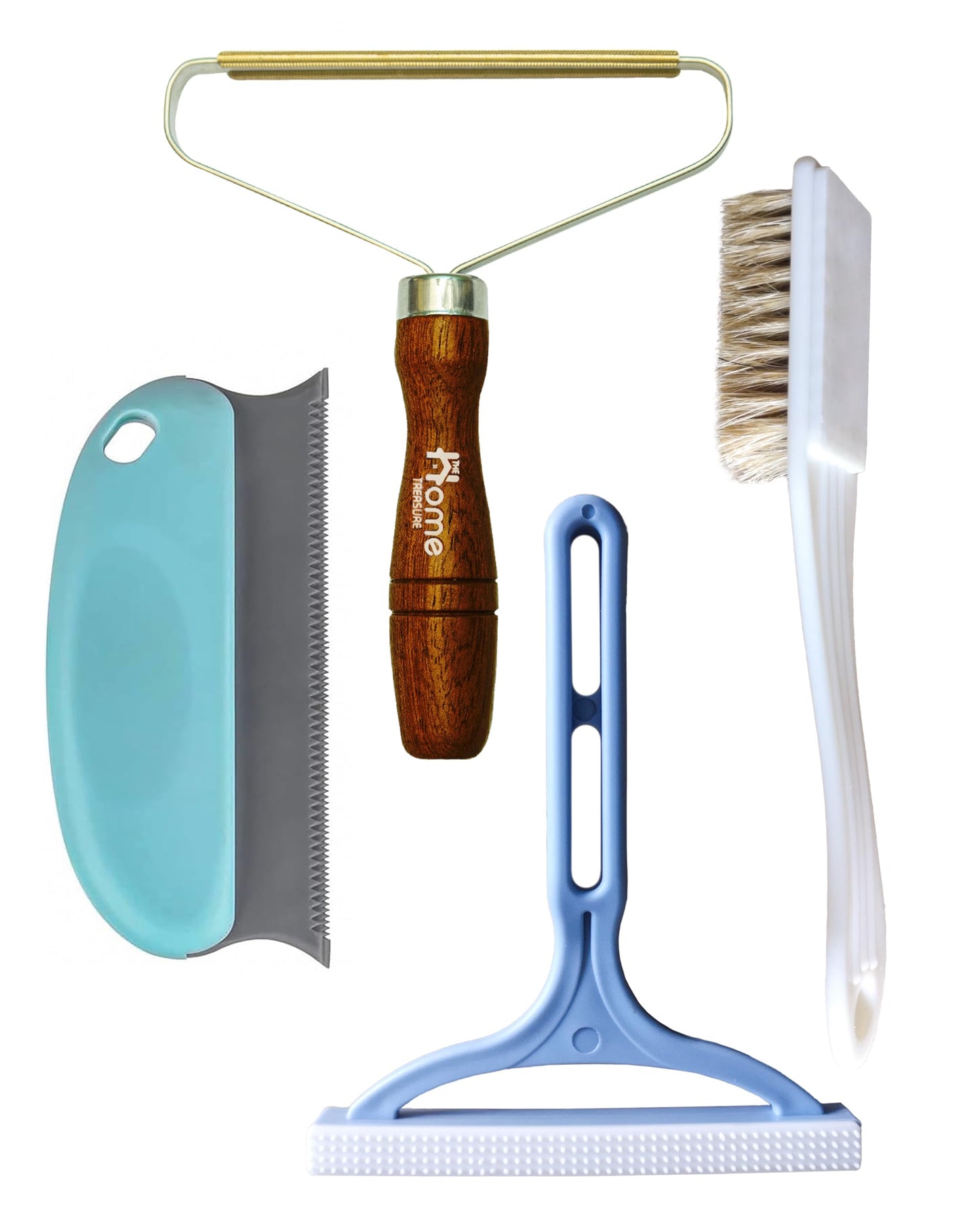 4 Pcs Double-Sided Carpet Scraper Tool & Lint Remover with Ergonomic Elegant Handle | Pet Hair Remover, Carpet Brush & Fabric Depiller for Clothes &