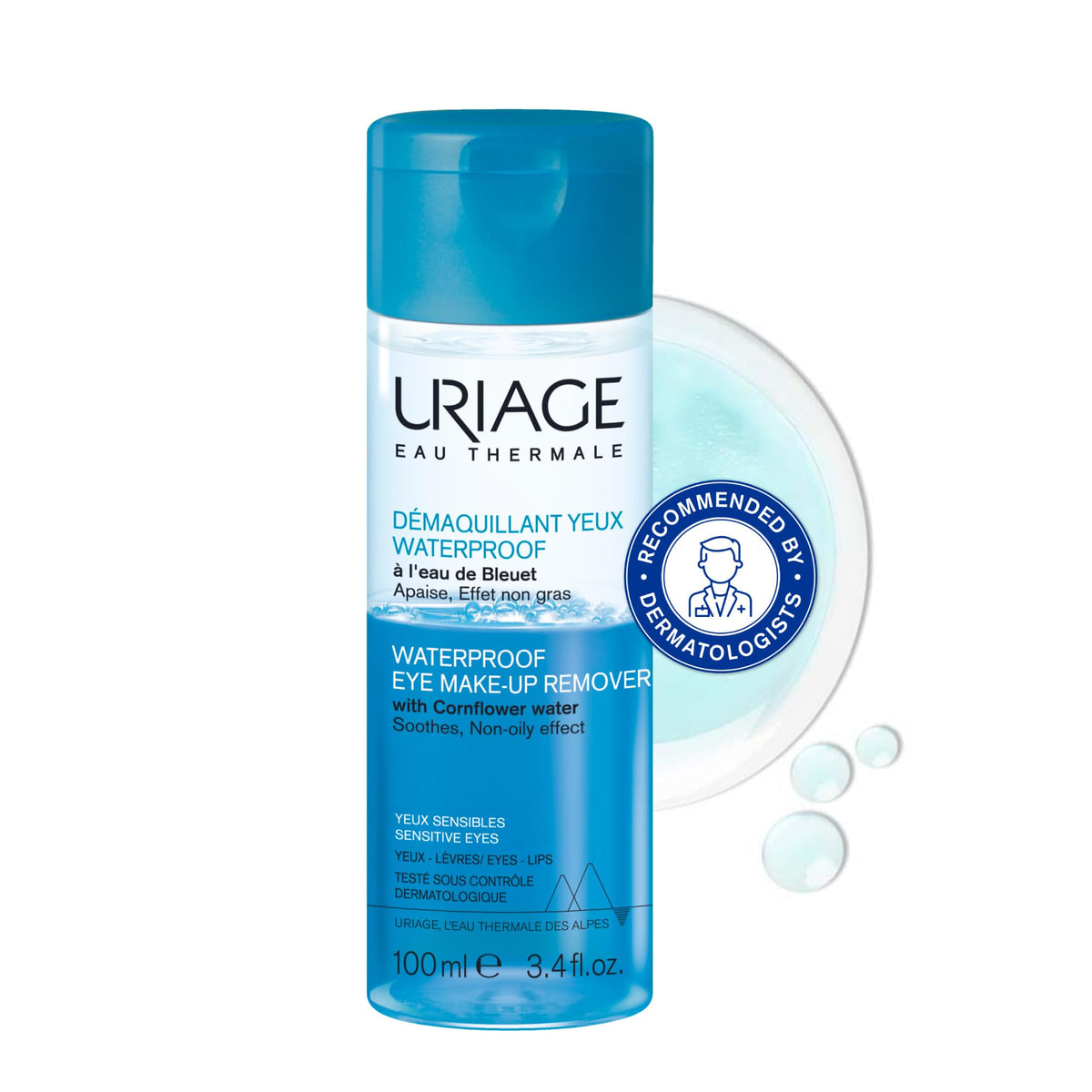 Uriage Biphase Waterproof Make-up Remover for Eyes, Lips & Face - Non-sticky & Non-oily Effect - Suitable for Sensitive Skin - Opthalmologically