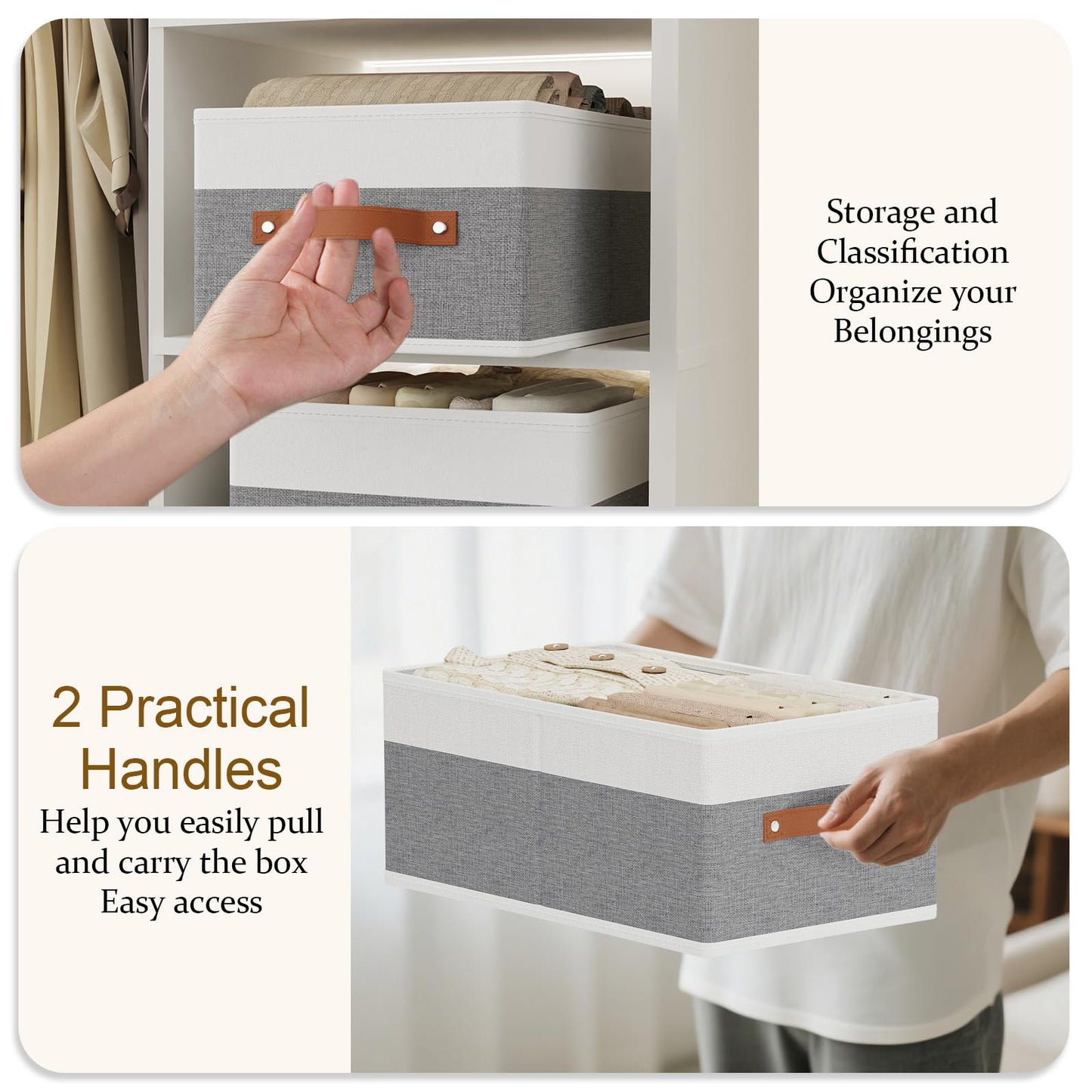 YheenLf Collapsible Storage Boxes,White/Grey Baskets,33×23×14cm,6Pack