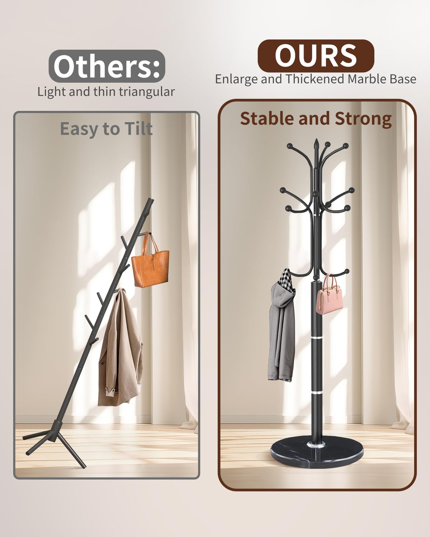 Snaikor Metal Coat Rack Freestanding, Sturdy Coat Rack Stand with Natural Marble Base