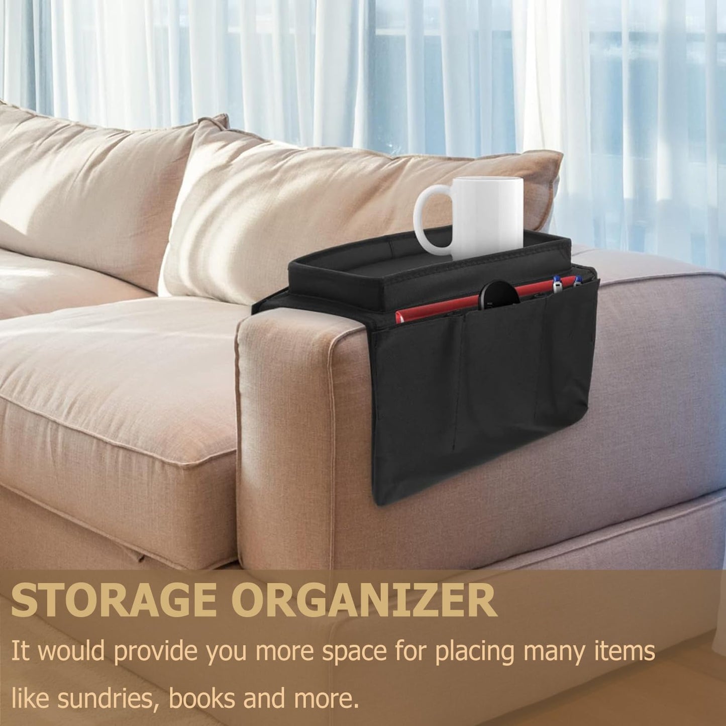 Sofa Armrest Tray Sofa Caddy Armchair Remote Control Holder Sofa Couch Caddy Pocket Organizer TV Organizer Sofa Organizer Bed Caddy with 6 Pockets