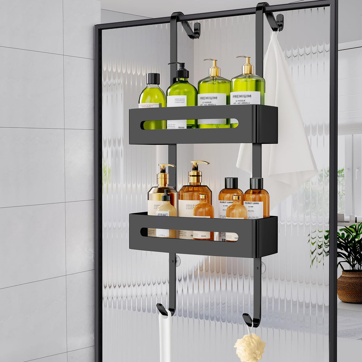 Ajex Shower Caddy Hanging,Over Door Shelf Storage with 2 Tier Rack Hanging, No Drilling Good Material Shower Shelf Bathroom Organizer,Storage Rack for