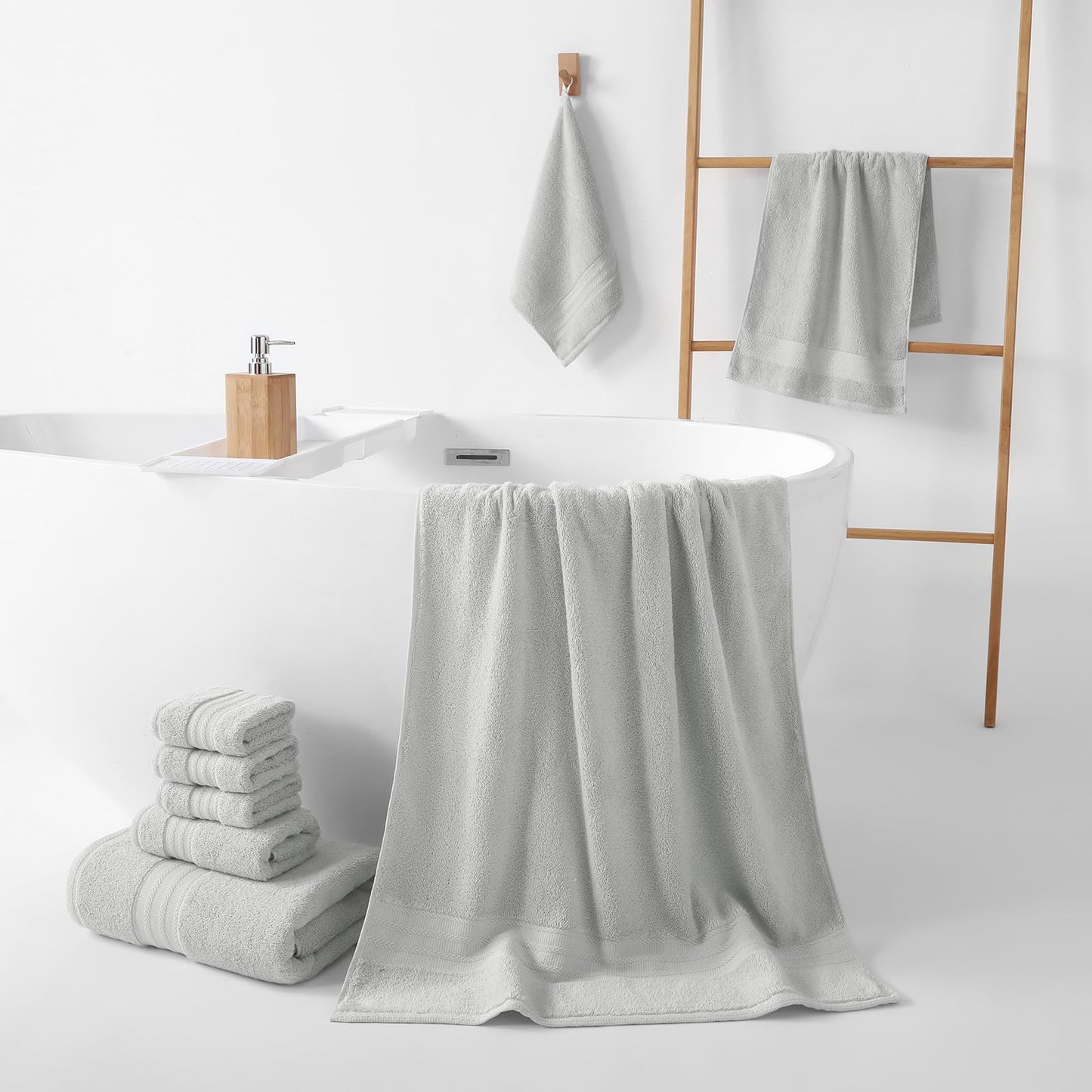 REDKISS 8 Piece Grey Towels Set with Hanging Loop-Quick Drying & Soft