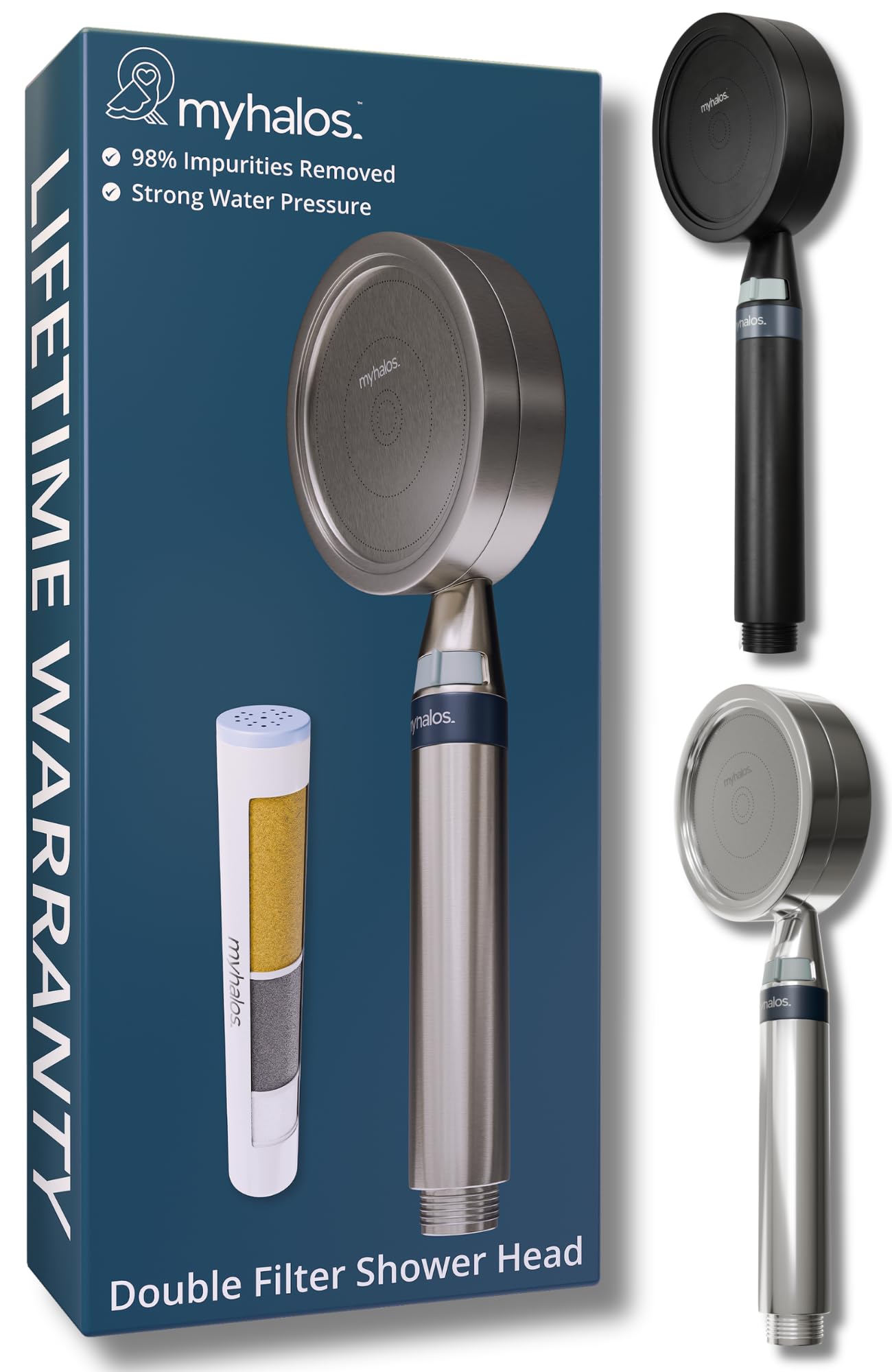 MyHalos? Shower Filter for Hard Water UK - High Pressure Filter Shower Head Set (no Hose) to Reduce Chlorine, Water Softener - Easy to Install Power