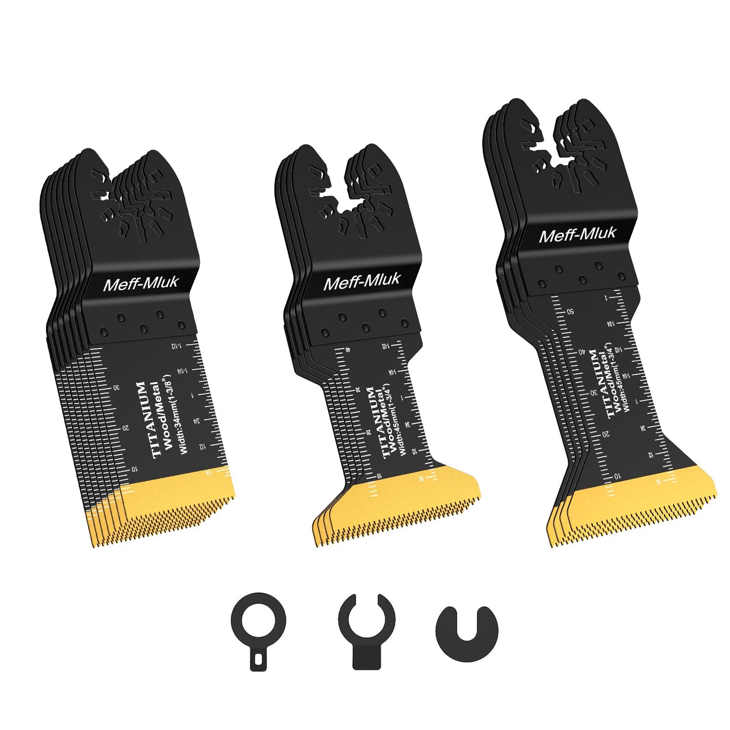 Meff-Mluk 15PCS Titanium Oscillating Saw Blades Metal Cutting, Universal Multi Tool Blade Kits for Soft Metal Nails Hard Material and Wood Plastic,