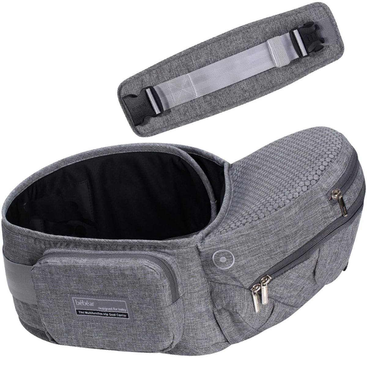 Bebamour Baby Carrier Hip Seat 0-36 Months Lightweight 3 in 1 Baby Carrier Newborn to Toddler HipSeat (with Waist Extender, Fold Series, Noble Grey)