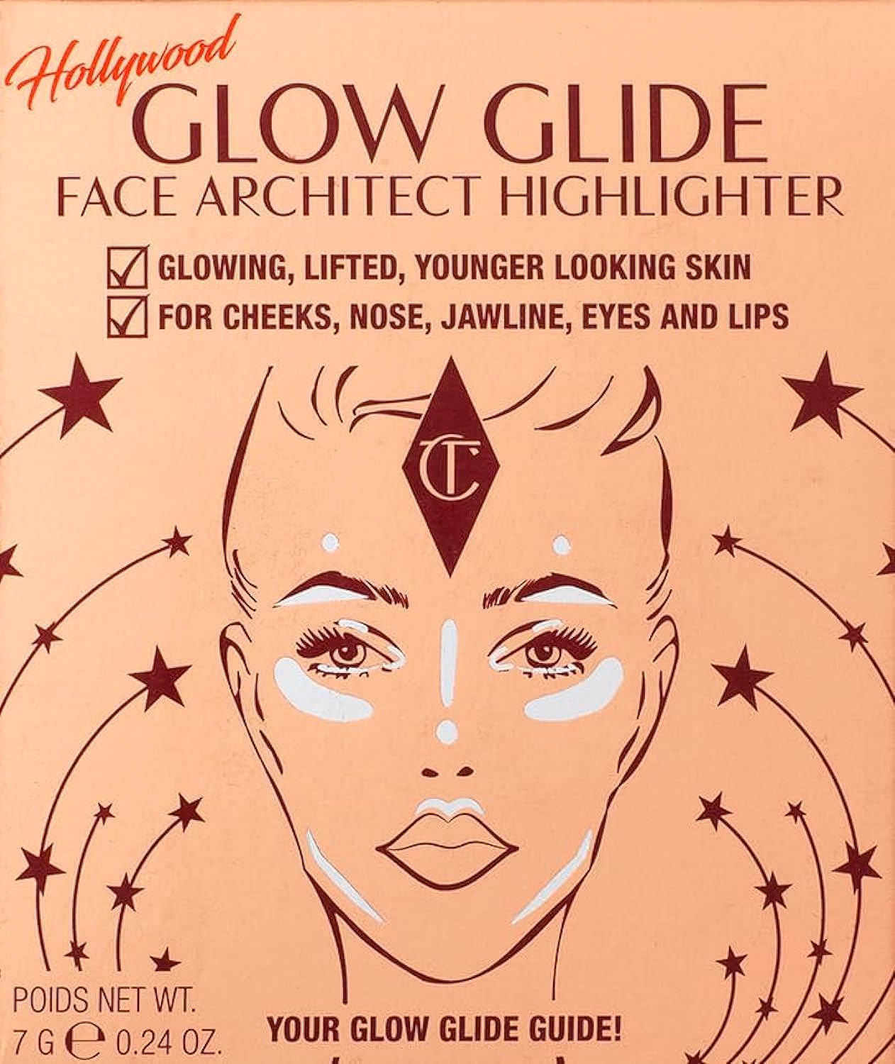 Charlotte Tilbury Hollywood Glow Glide Face Architect Highlighter | 7g | Pillow Talk Glow