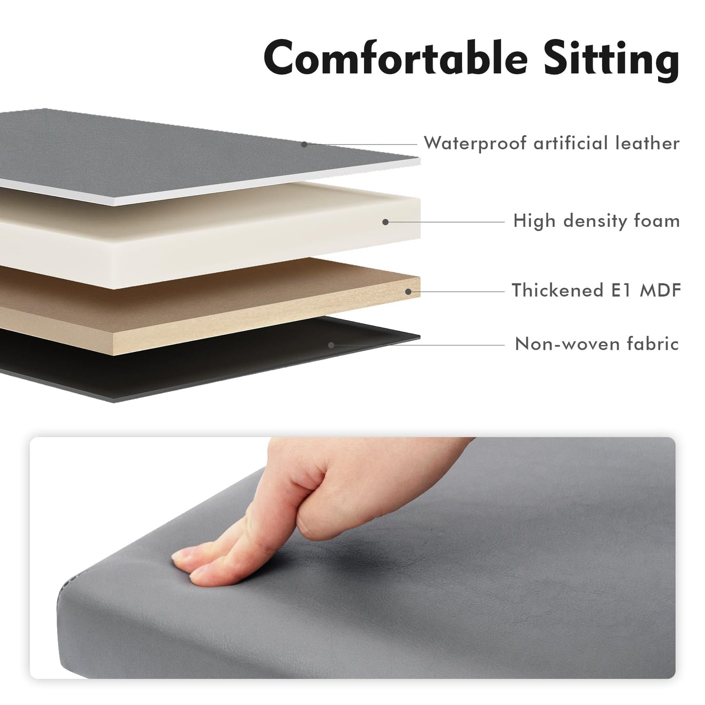Bonlife Small Folding Ottoman Storage Box Seat,Kids Foldable Toy Chest with Lid,Faux Leather Cube Footstool for Living Room Light Grey,30x30x30cm