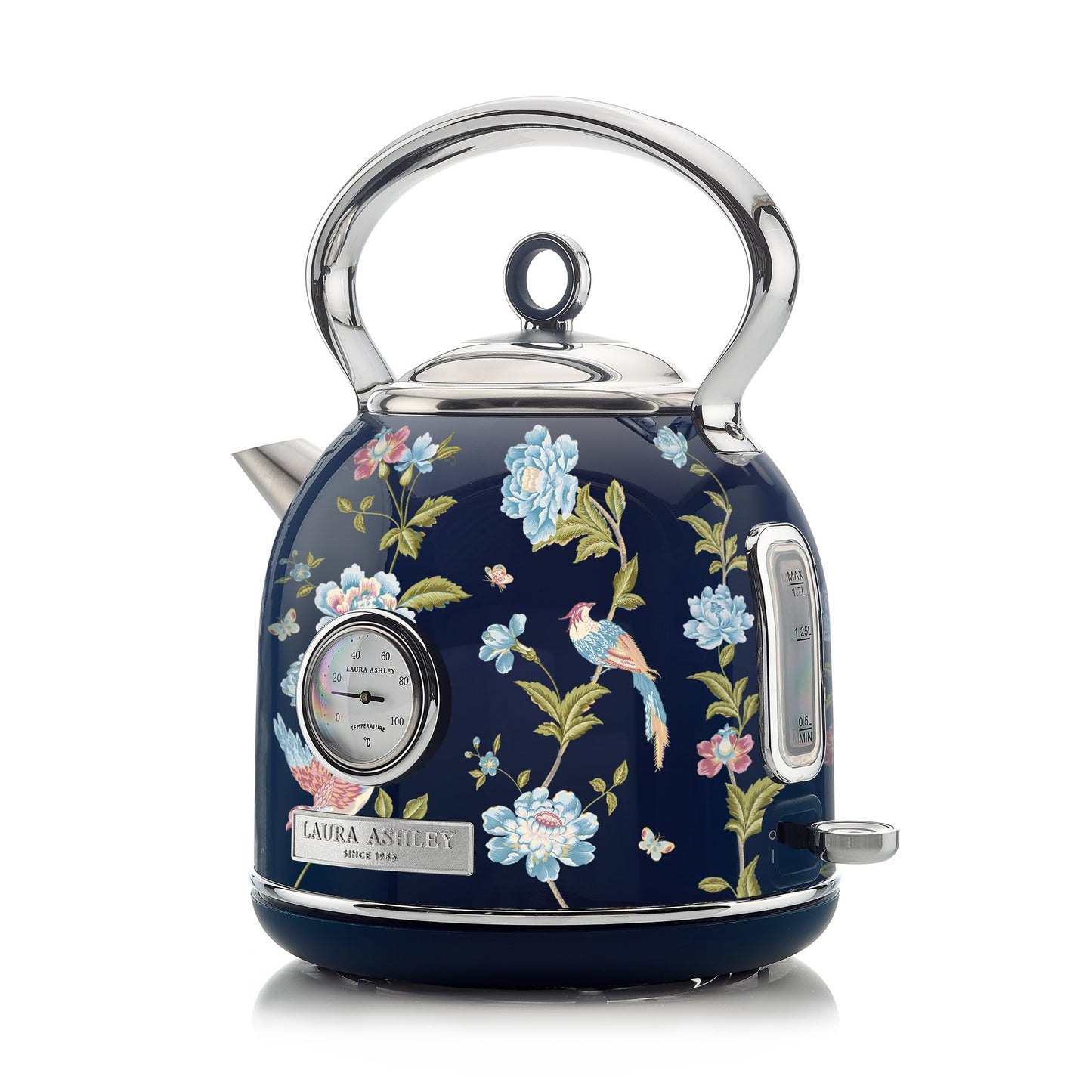 Laura Ashley Elveden Navy 1.7 Litre Stainless Steel Electric Kettle - 3KW Kettles Electric Fast Boil Quiet - Pyramid, Retro Kettle Cordless with 360