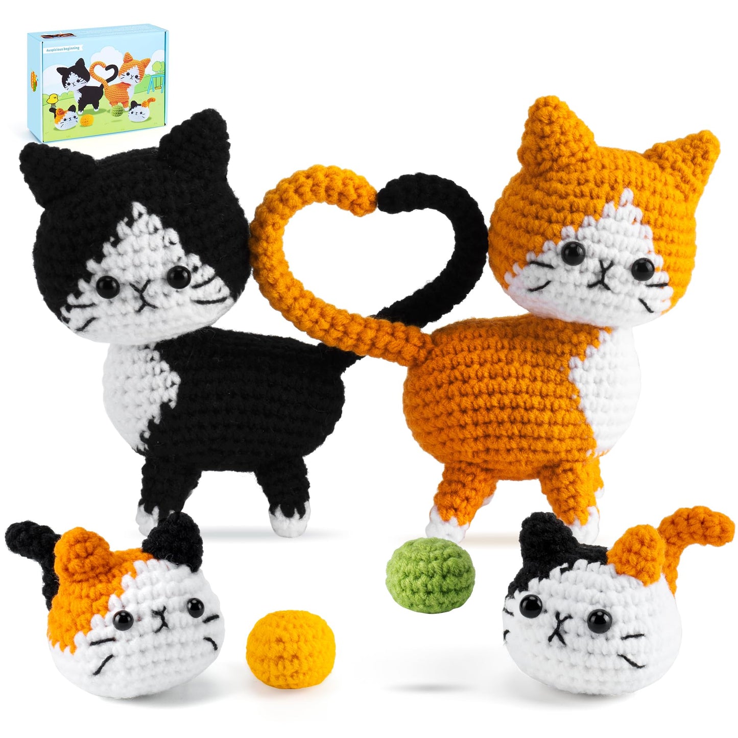 Crochet Kit for Beginners with Step-by-Step Video Tutorials, Animal Crochet Kit for Adults Kids, Crochet Knitting Kits Cat Crochet Set Complete
